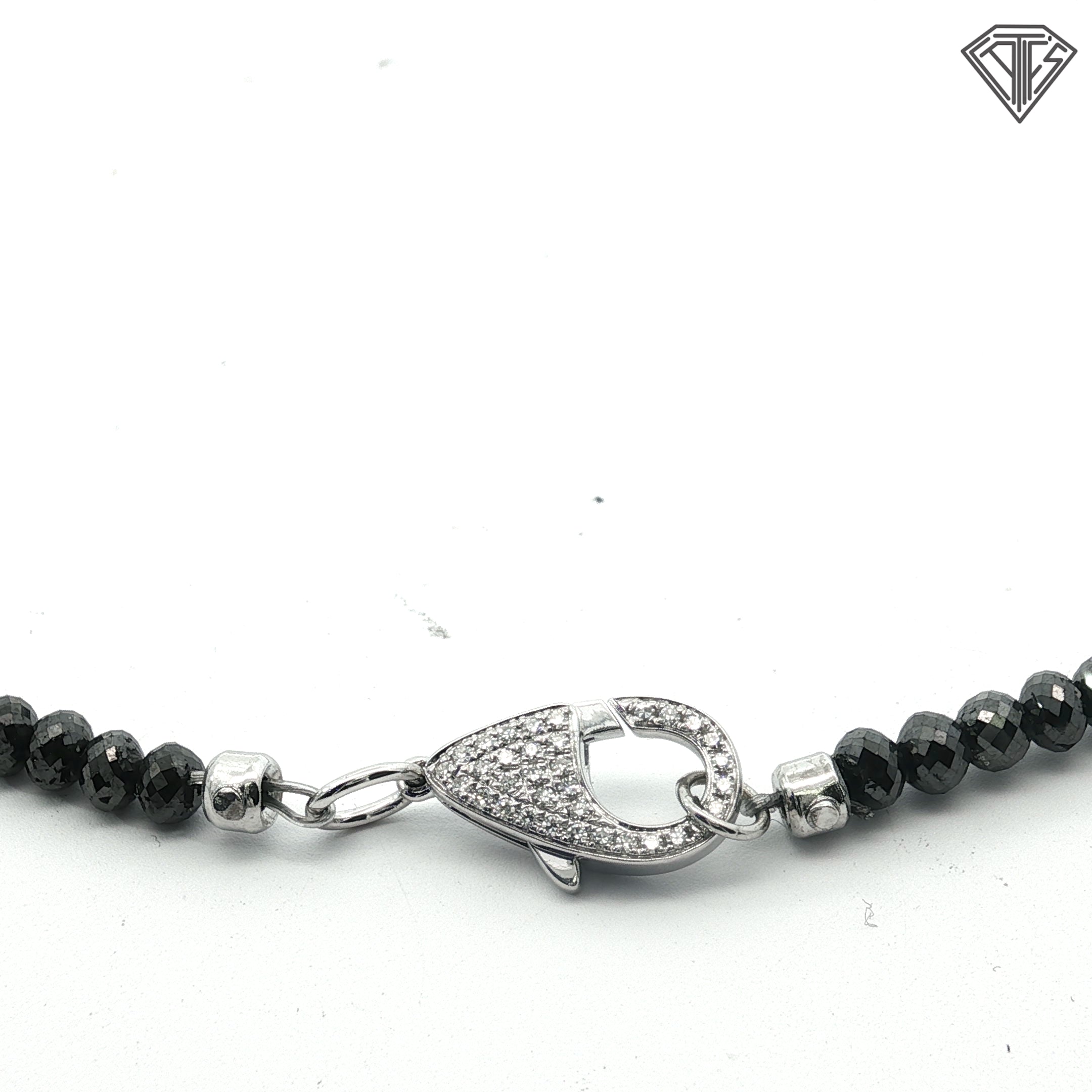 14k White Gold 45.00ct Black Diamond Bead with .20ct G VS1 Round Diamond Lock Clasp Necklace
