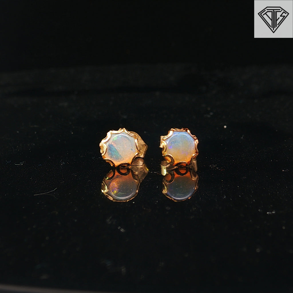 14k Yellow Gold Oval Shaped Opal Stud Earrings