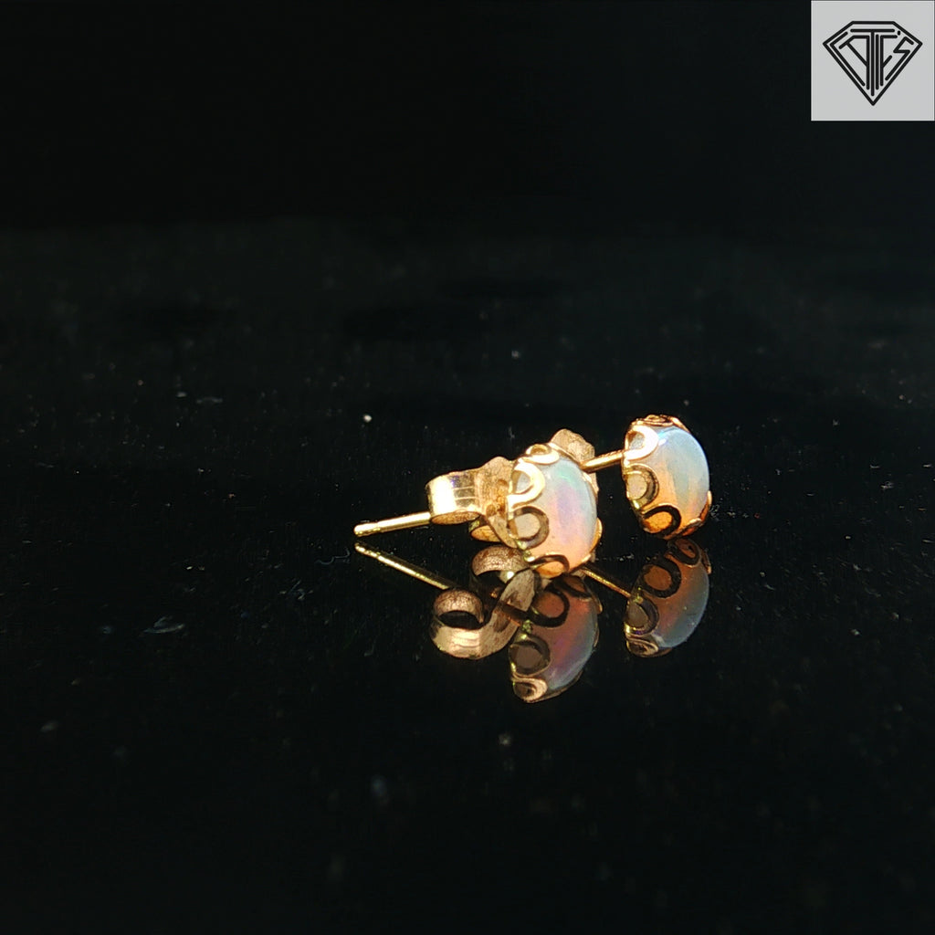 14k Yellow Gold Oval Shaped Opal Stud Earrings