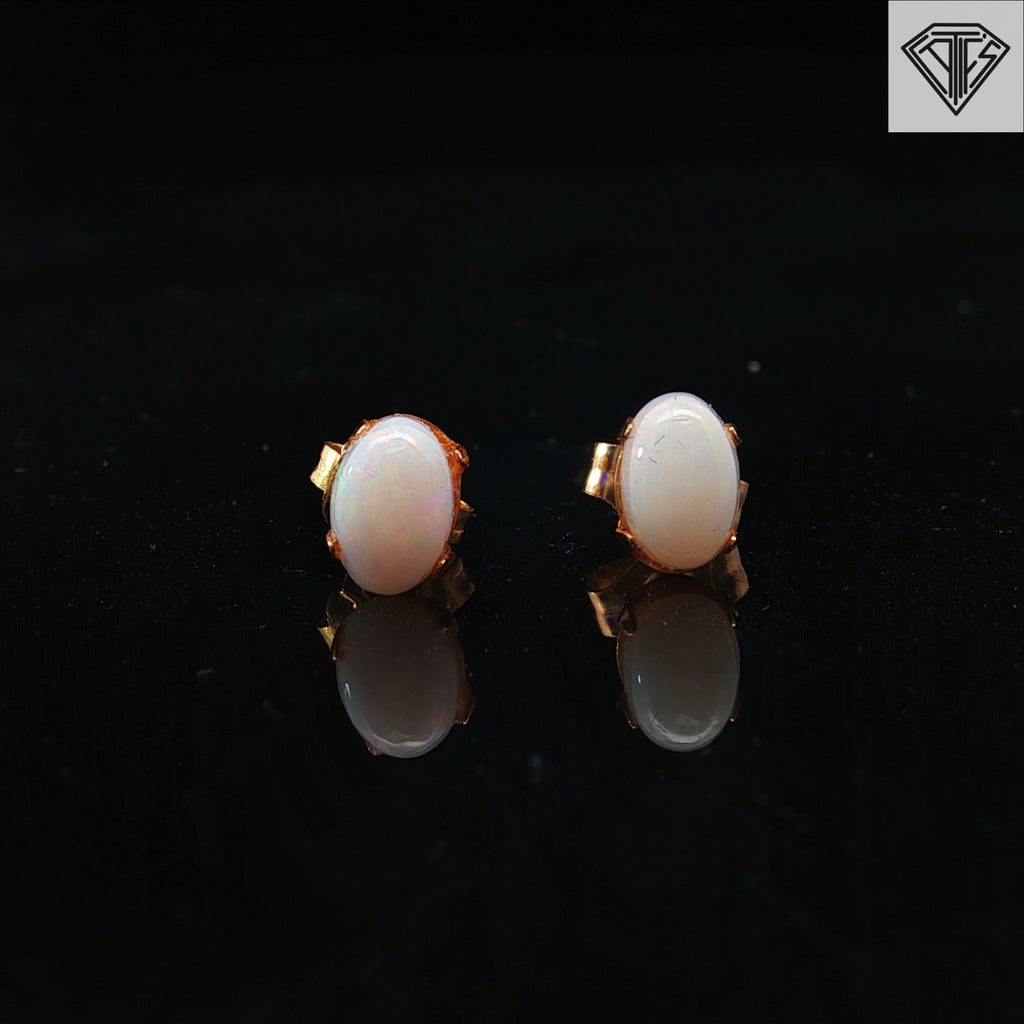 14k Yellow Gold Oval Shaped Opal Stud Earrings