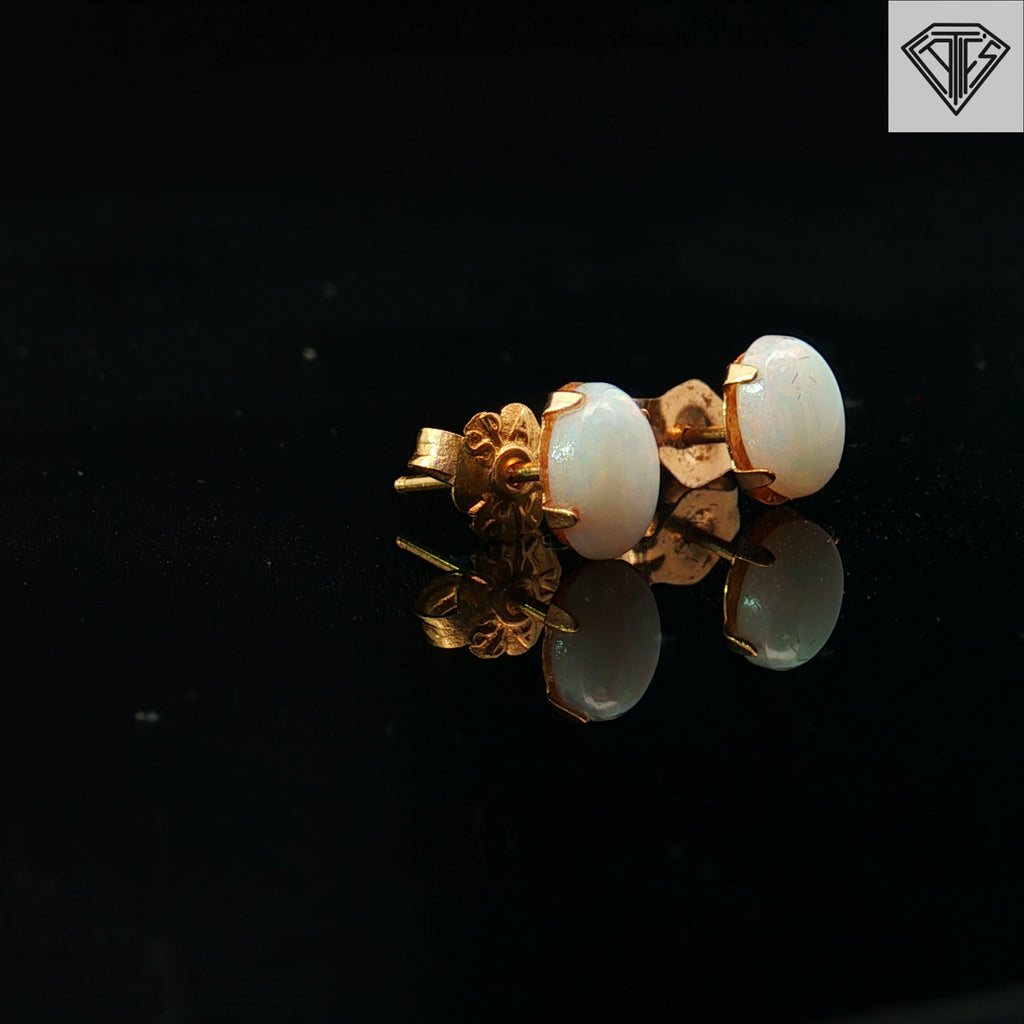 14k Yellow Gold Oval Shaped Opal Stud Earrings