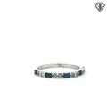 14k White Gold .30ct Baguette Ceylon Sapphire /.10ct G VS2 Round Diamond Band