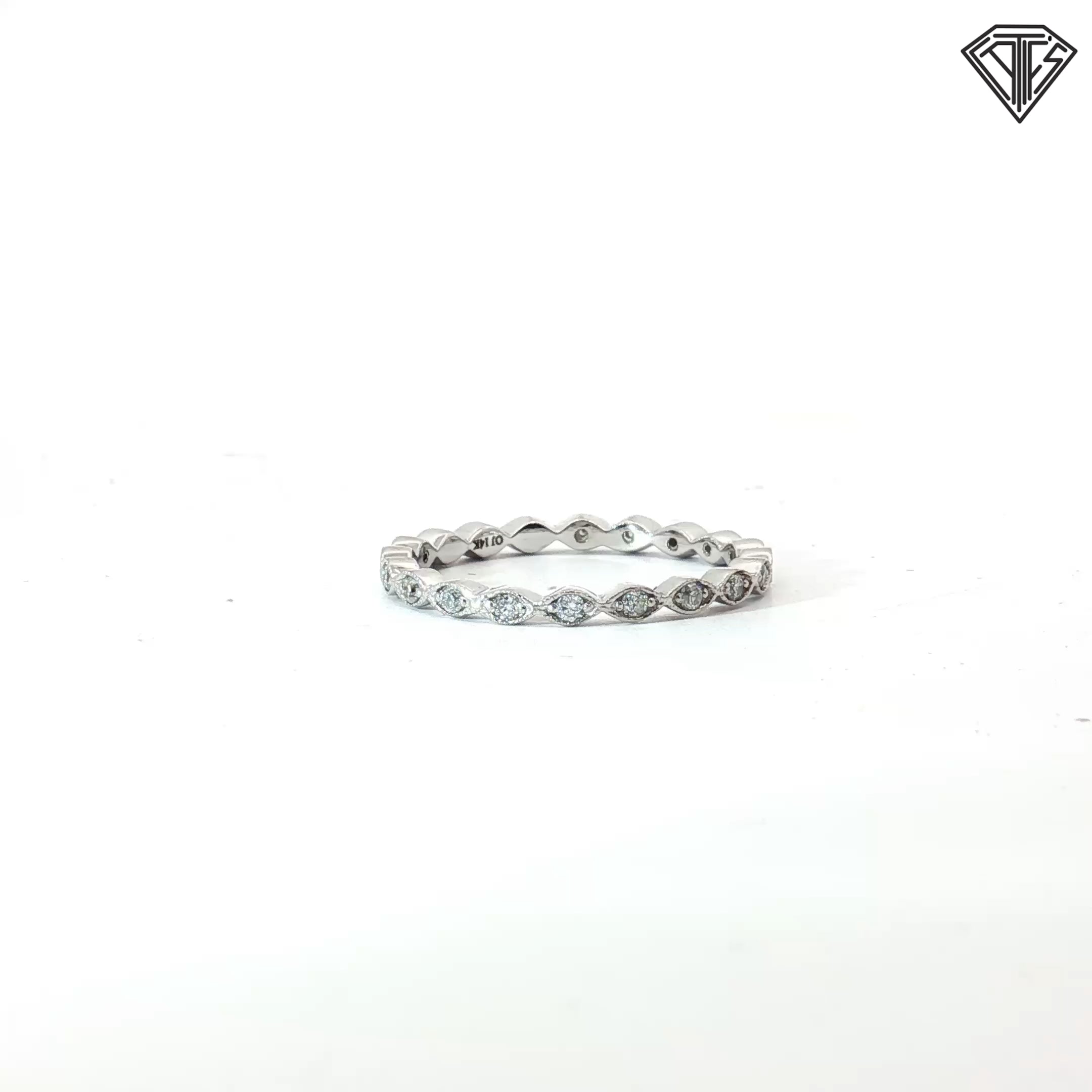 14k White Gold .25ct H SI1 Round Diamond Marquise Cup Set Eternity Band Size 8.5