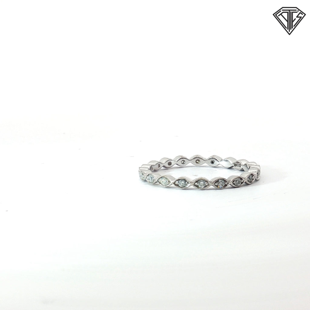 14k White Gold .25ct H SI1 Round Diamond Marquise Cup Set Eternity Band Size 8.5