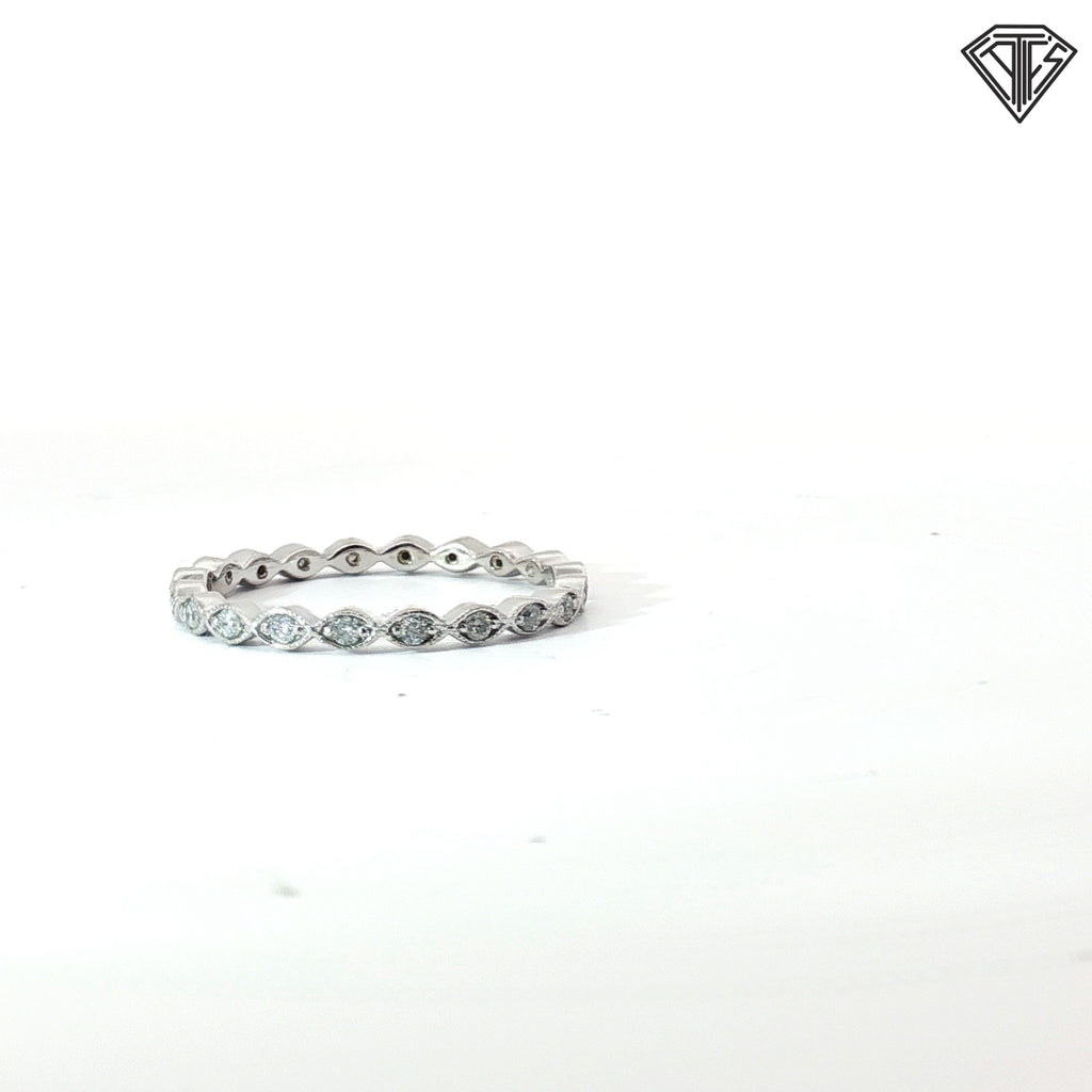 14k White Gold .25ct H SI1 Round Diamond Marquise Cup Set Eternity Band Size 8.5