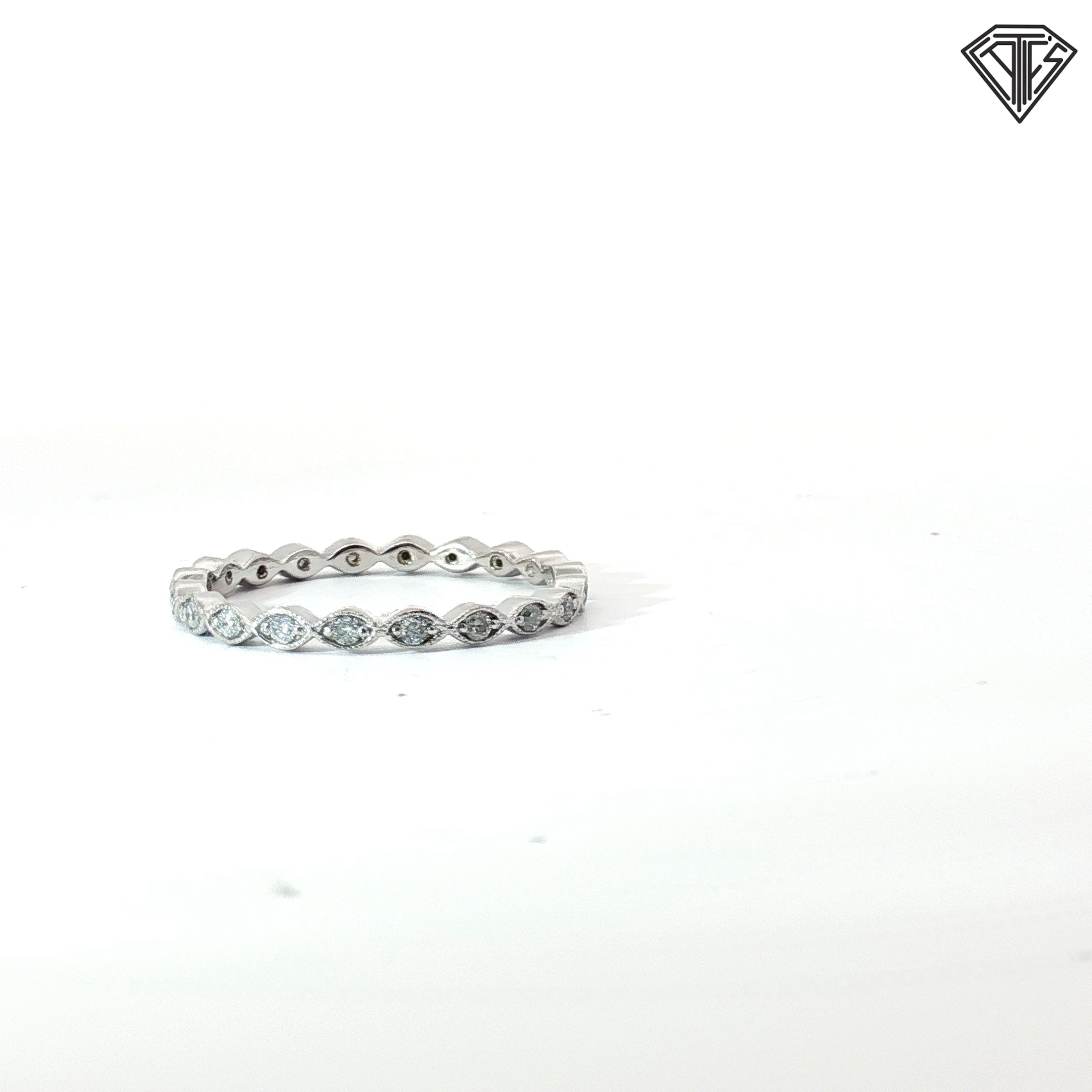 14k White Gold .25ct H SI1 Round Diamond Marquise Cup Set Eternity Band Size 8.5