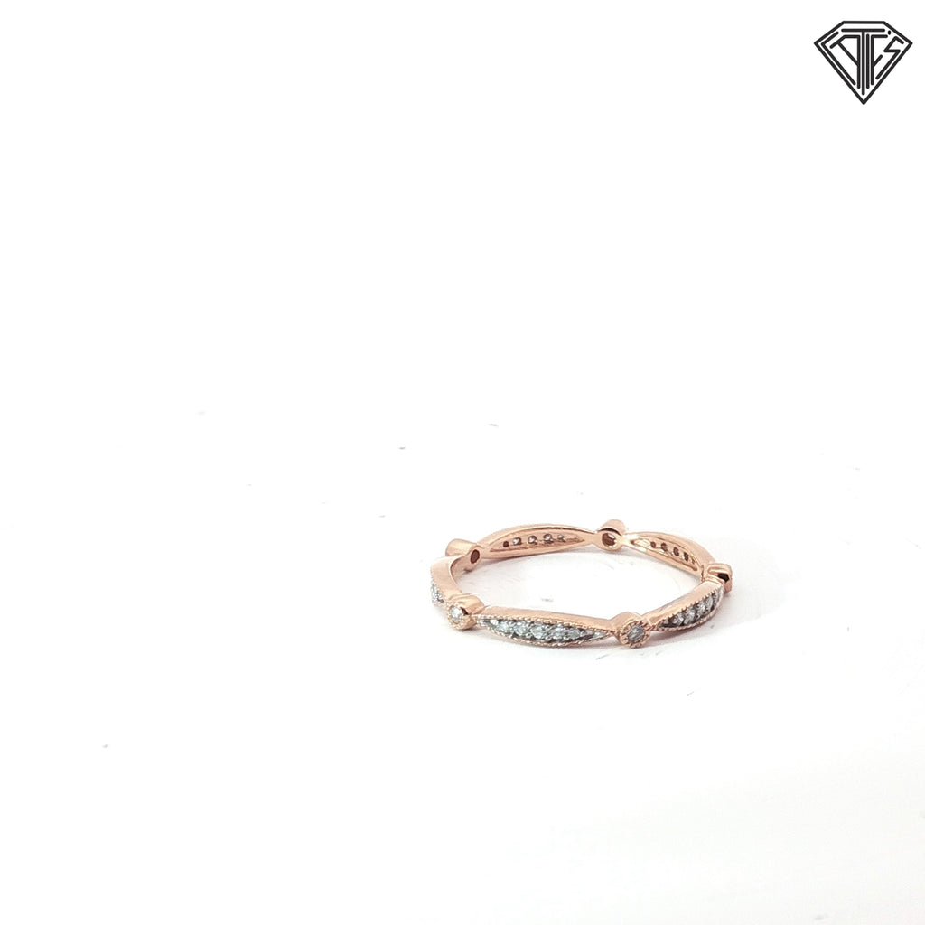 10k Rose Gold .30ct G SI1 Round Diamond Marquise Dot Pattern Eternity Band Size 9