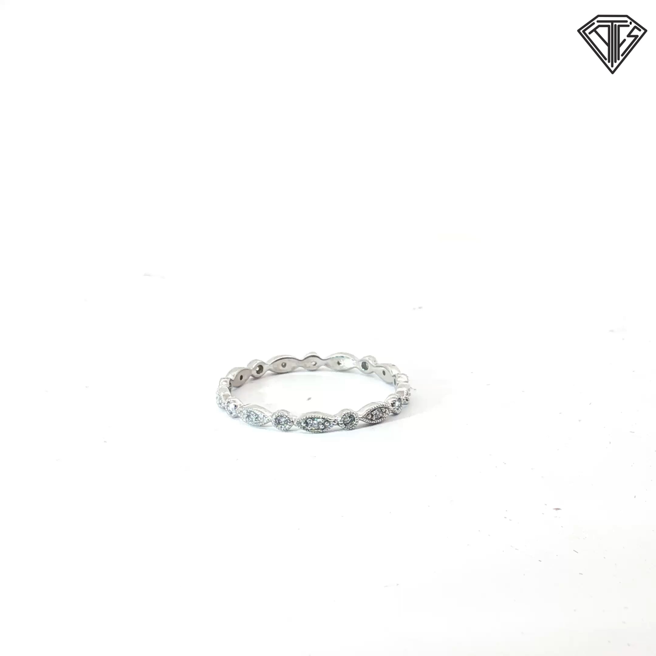 10k White Gold .20ct H SI1 Round Diamond Marquise Dot Pattern Eternity Band Size 9