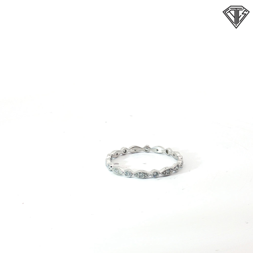10k White Gold .20ct H SI1 Round Diamond Marquise Dot Pattern Eternity Band Size 9