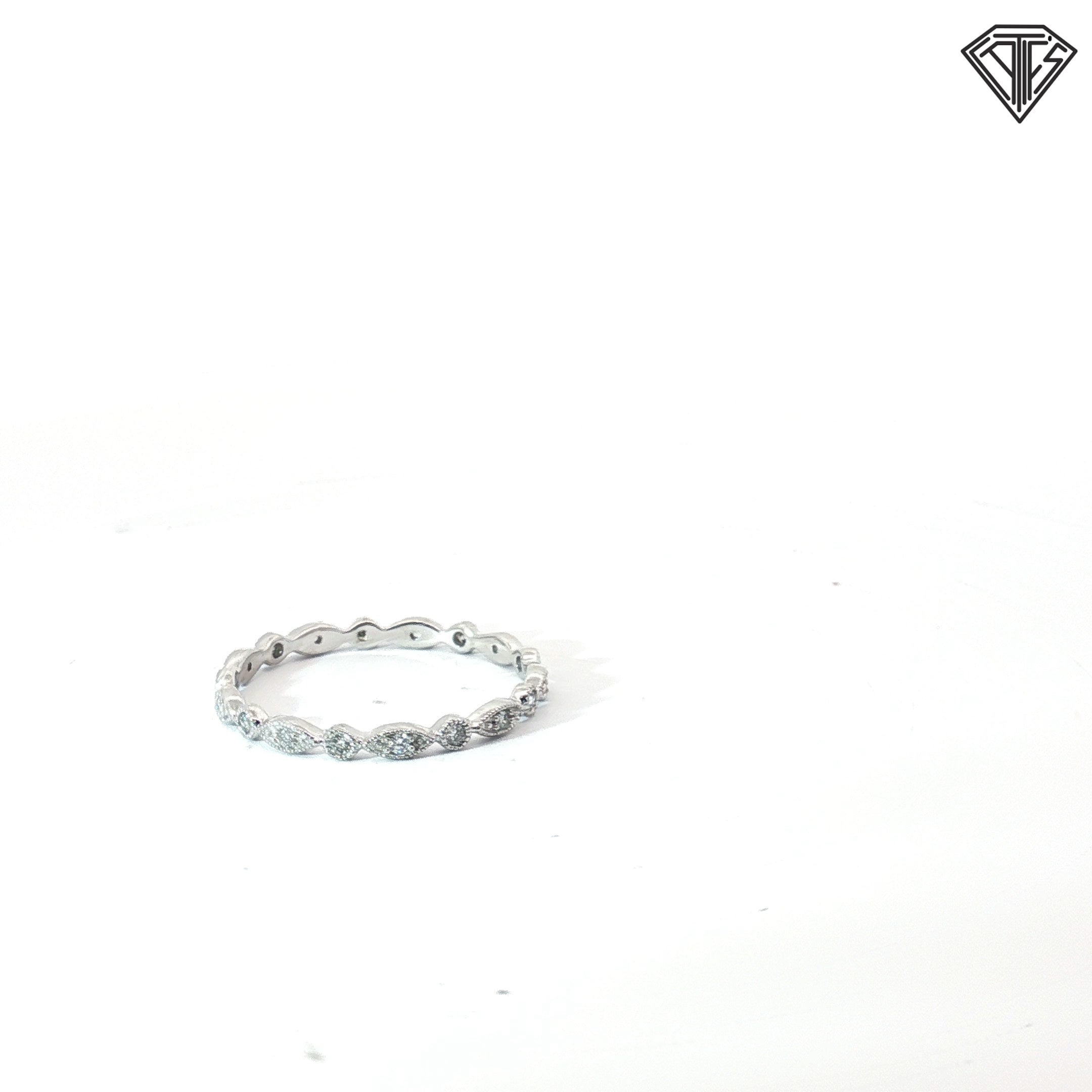 10k White Gold .20ct H SI1 Round Diamond Marquise Dot Pattern Eternity Band Size 9