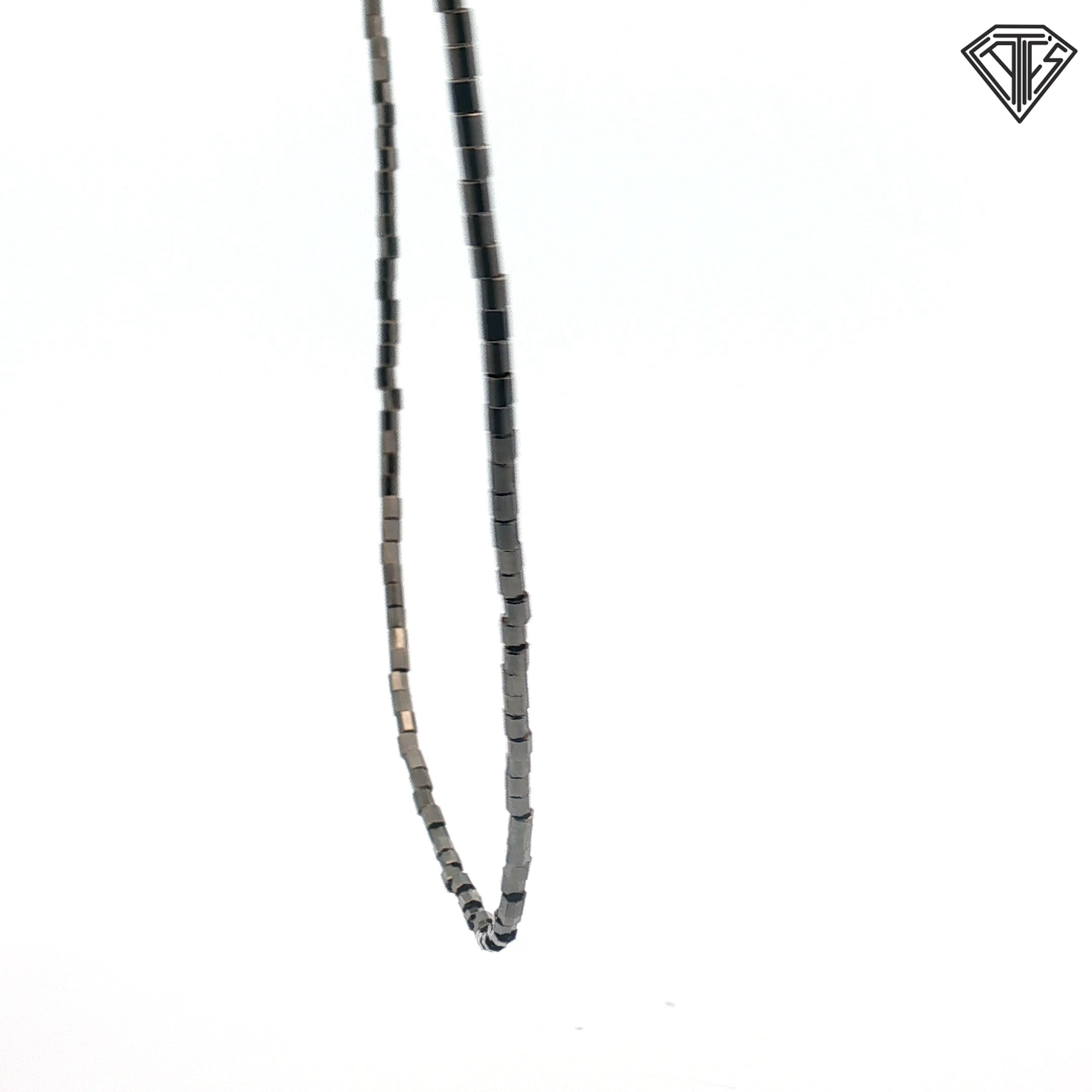 18k White Gold Small Faceted Cube Hematite Beads with Dark Metallic Gray Necklace / Made By Caoro Registered Manufacturer #2161 in Vicenza, Italy  12.2 gram / 20"inch