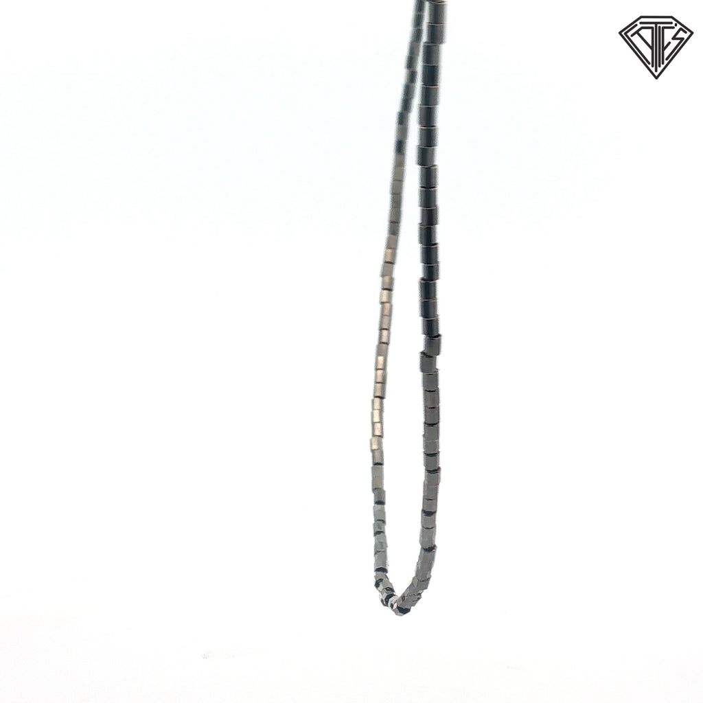 18k White Gold Small Faceted Cube Hematite Beads with Dark Metallic Gray Necklace / Made By Caoro Registered Manufacturer #2161 in Vicenza, Italy  12.2 gram / 20"inch