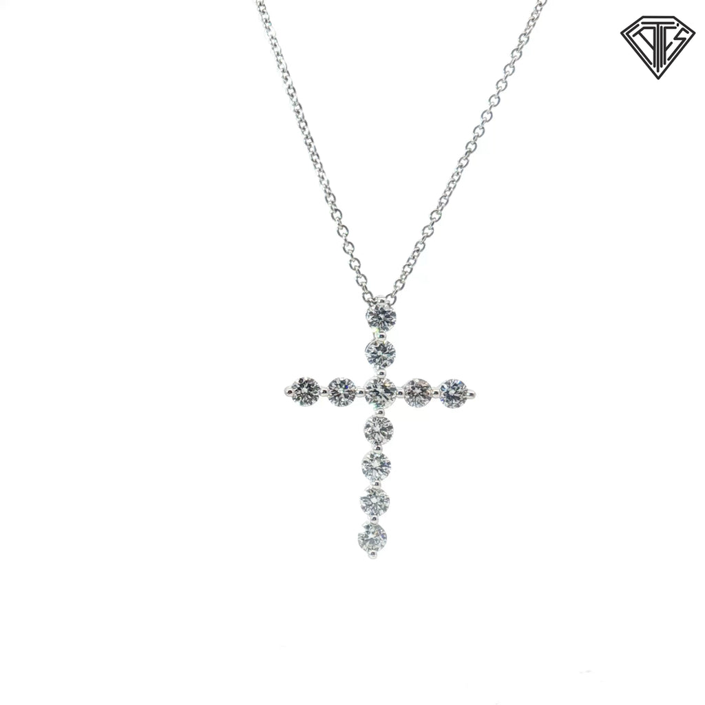 18k White Gold 1.00ct F VS2 (11) Round Diamond Cross Pendant 16" inch