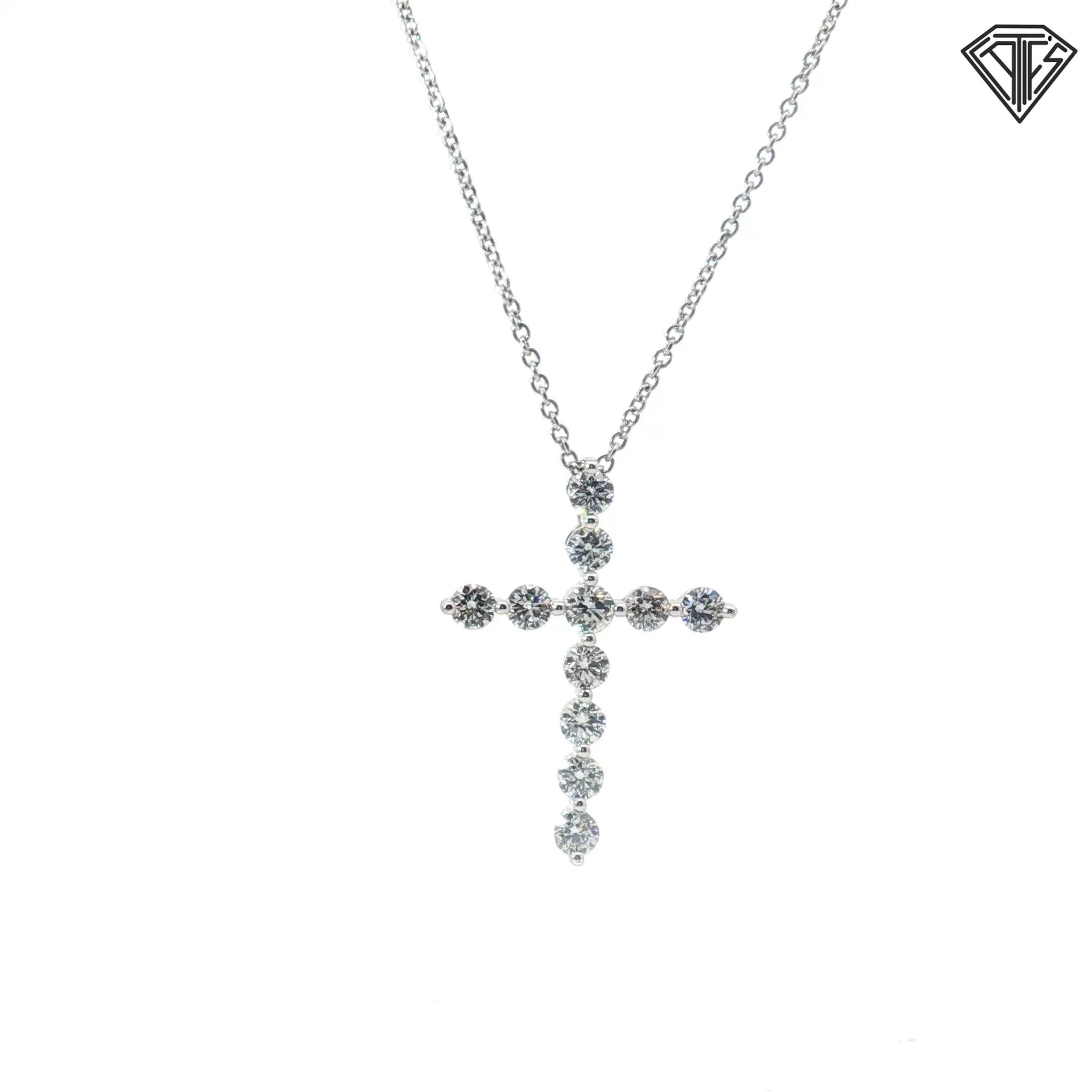 18k White Gold 1.00ct F VS2 (11) Round Diamond Cross Pendant 16" inch