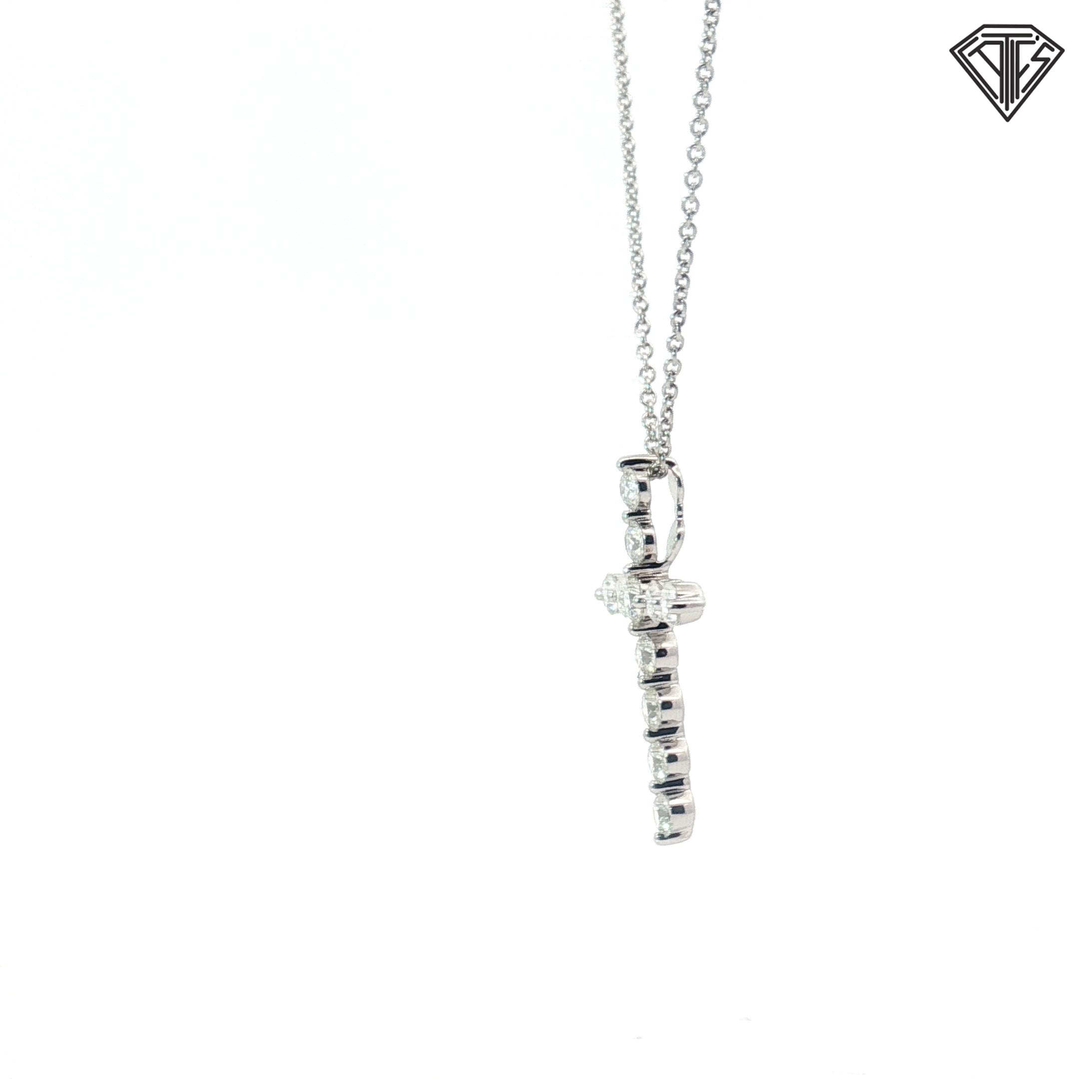 18k White Gold 1.00ct F VS2 (11) Round Diamond Cross Pendant 16" inch