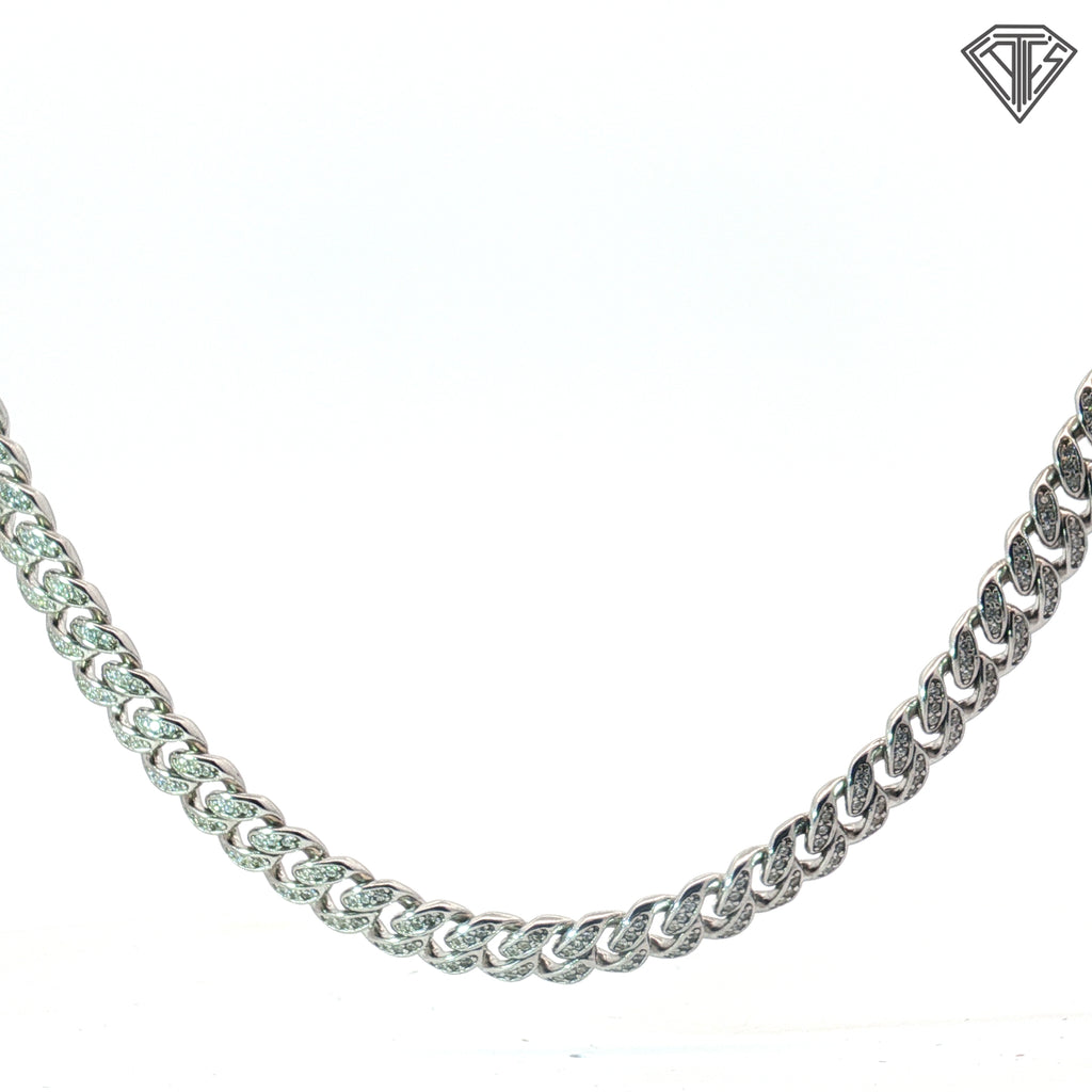 Sterling Silver Cuban Link with Round Cubic Zirconium Stone Necklace 42.2 Gram 20"inch