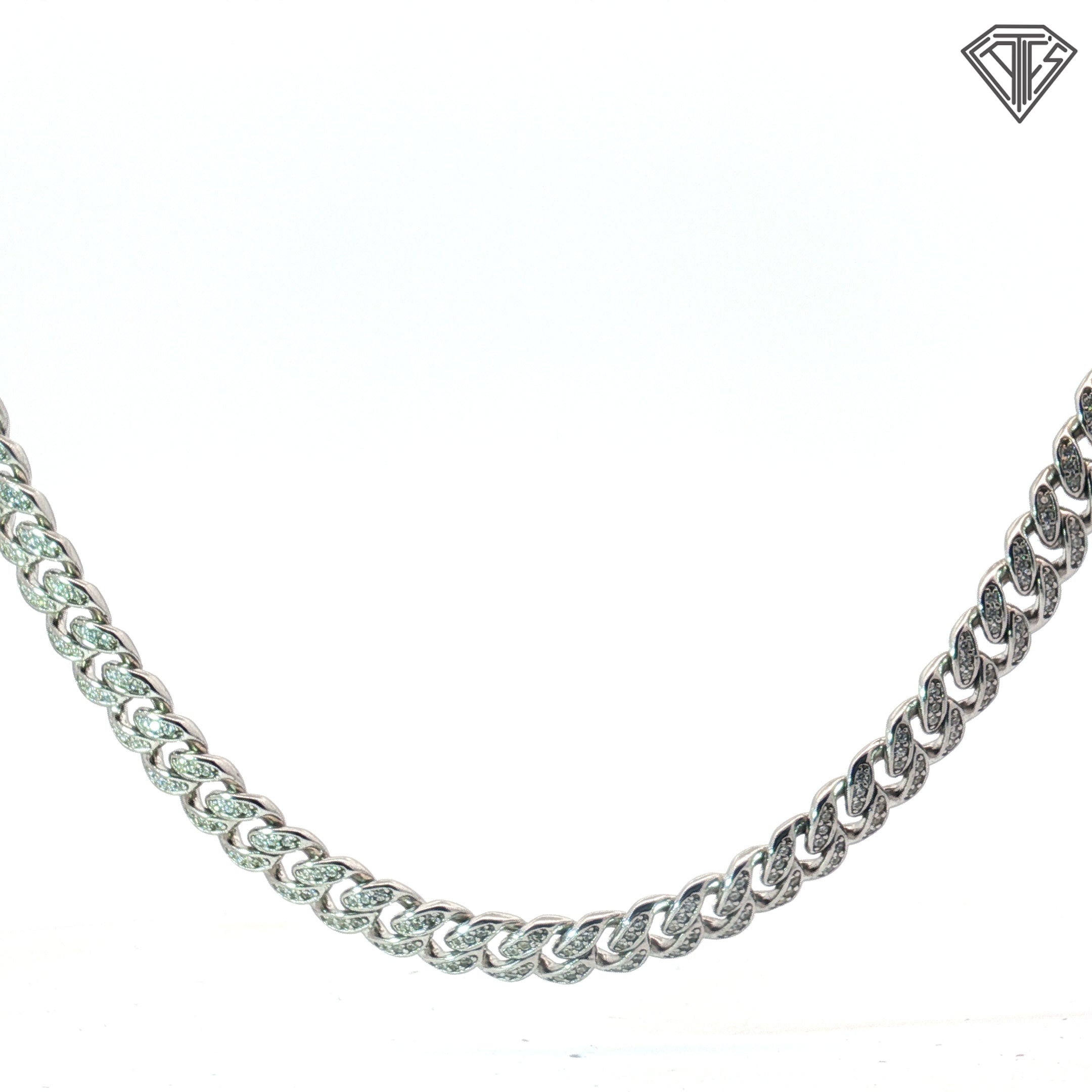 Sterling Silver Cuban Link with Round Cubic Zirconium Stone Necklace 42.2 Gram 20"inch