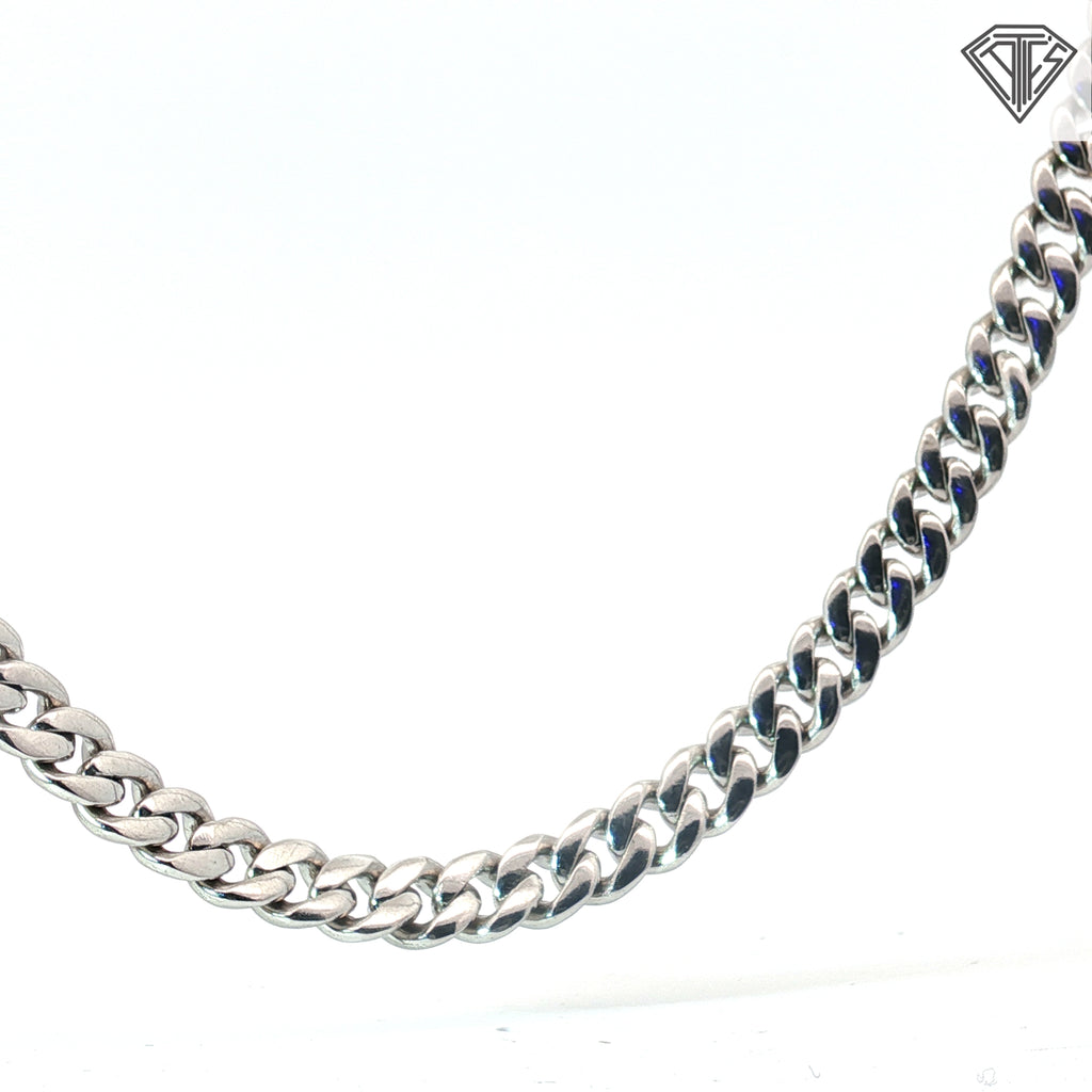 Sterling Silver Cuban Link with Round Cubic Zirconium Stone Necklace 42.2 Gram 20"inch