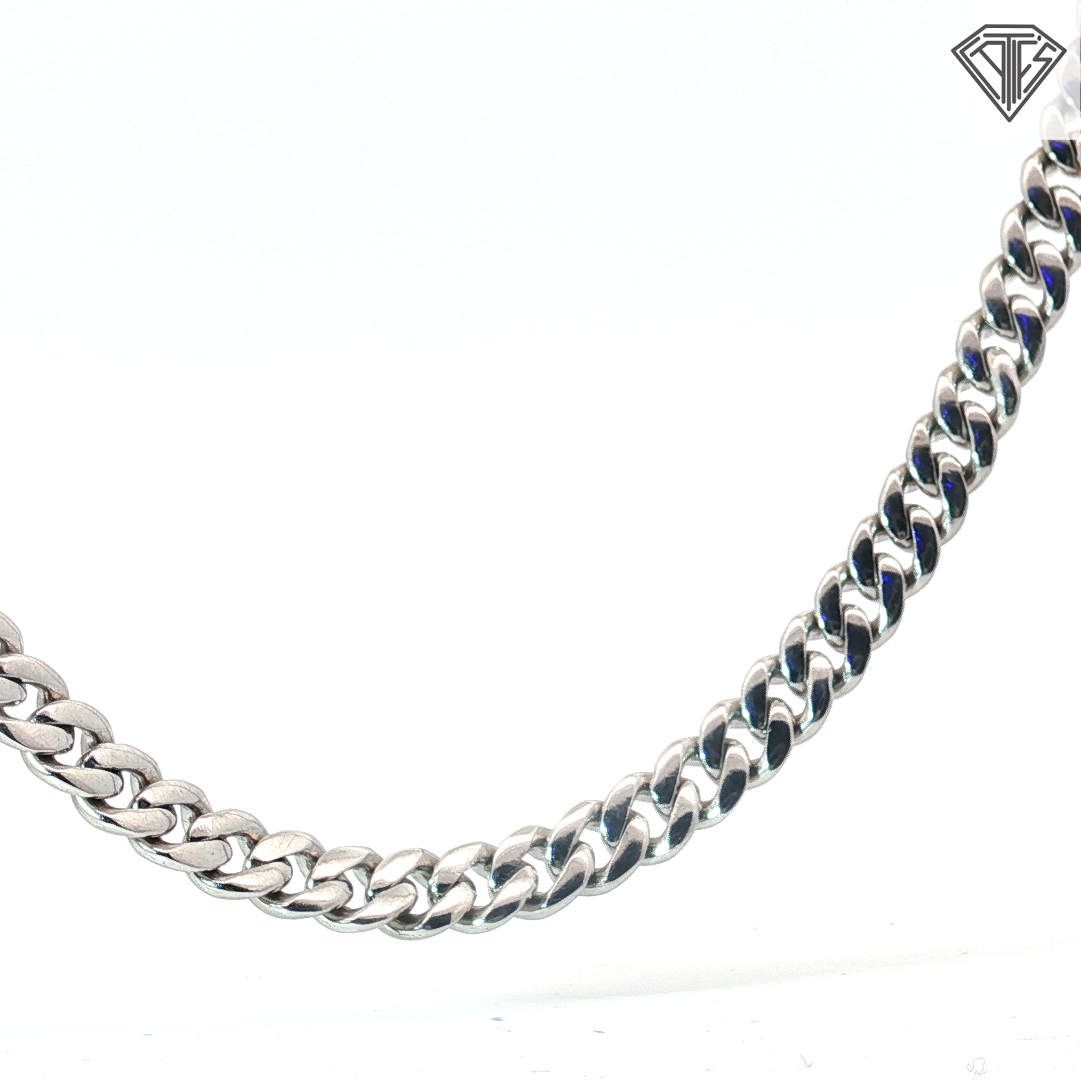 Sterling Silver Cuban Link with Round Cubic Zirconium Stone Necklace 42.2 Gram 20"inch