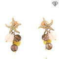 18k Yellow Gold 1.00ct G VS2 Round Diamond / Multicolored Gemstone Drops Starfish Earring and Ring Set