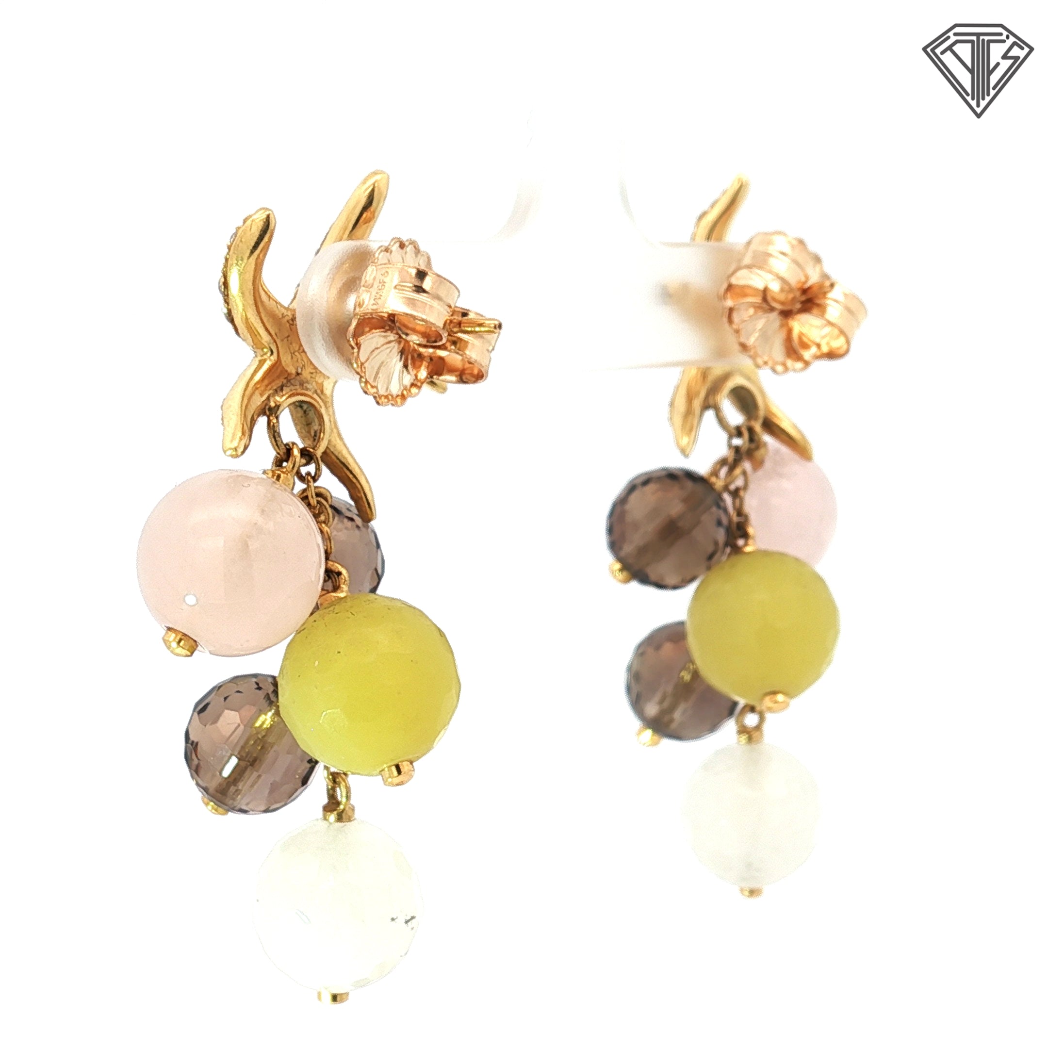 18k Yellow Gold 1.00ct G VS2 Round Diamond / Multicolored Gemstone Drops Starfish Earring and Ring Set