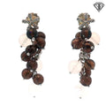 18k White Gold .50ct G VS2 Round Diamond /Rose Quart and Smoky Quartz Flower Baquet Drop Earrings