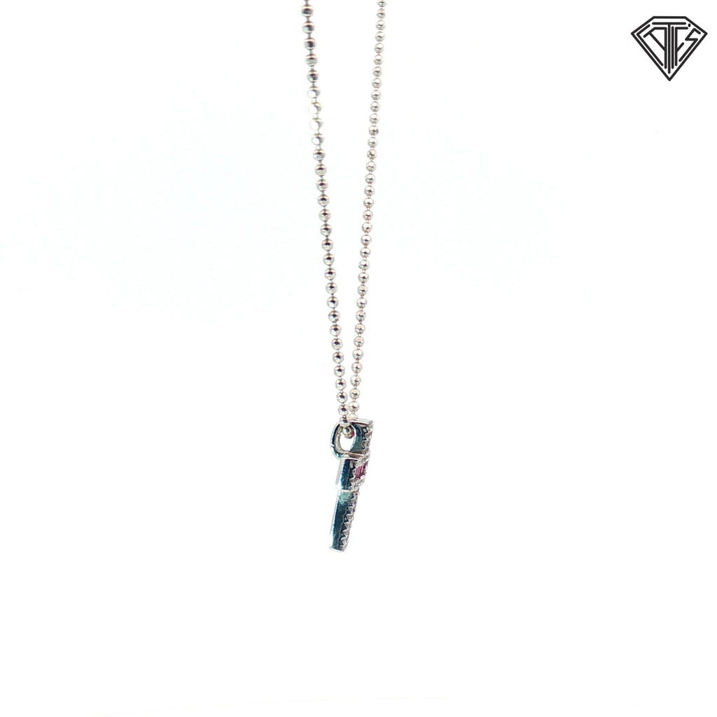 18k White Gold .55ct Total Weight on G VS2 Round Diamond / Princess Cut Ruby Cross Pendant