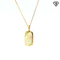 14k Yellow Gold Freeform Rectangular Opal with (7) Round Diamond Pendant 18"inch