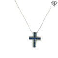 14k White Gold .30ct Princess Cut Blue Sapphire/ .15ct G SI1 Round Diamond 1/2 inch Cross 18"inch Necklace