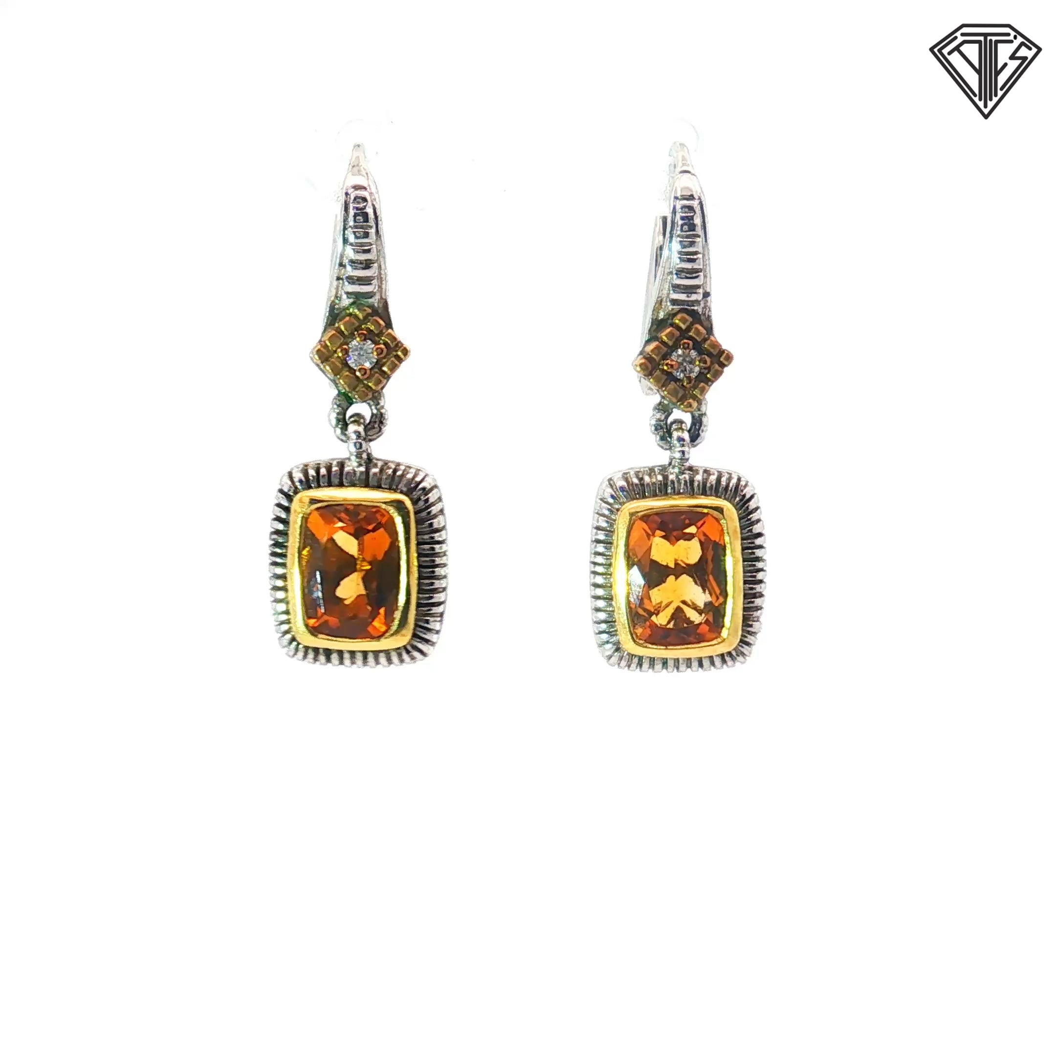 Pre-Loved Judith Ripka Sterling Silver/ 18k Yellow Gold Accented 1.00ct Cushion-Cut Citrine Drop Earrings