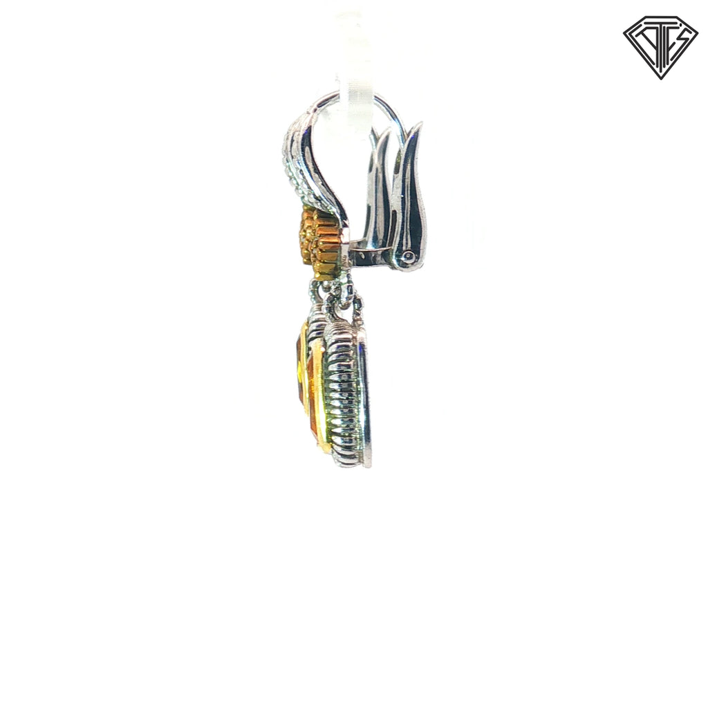Pre-Loved Judith Ripka Sterling Silver/ 18k Yellow Gold Accented 1.00ct Cushion-Cut Citrine Drop Earrings