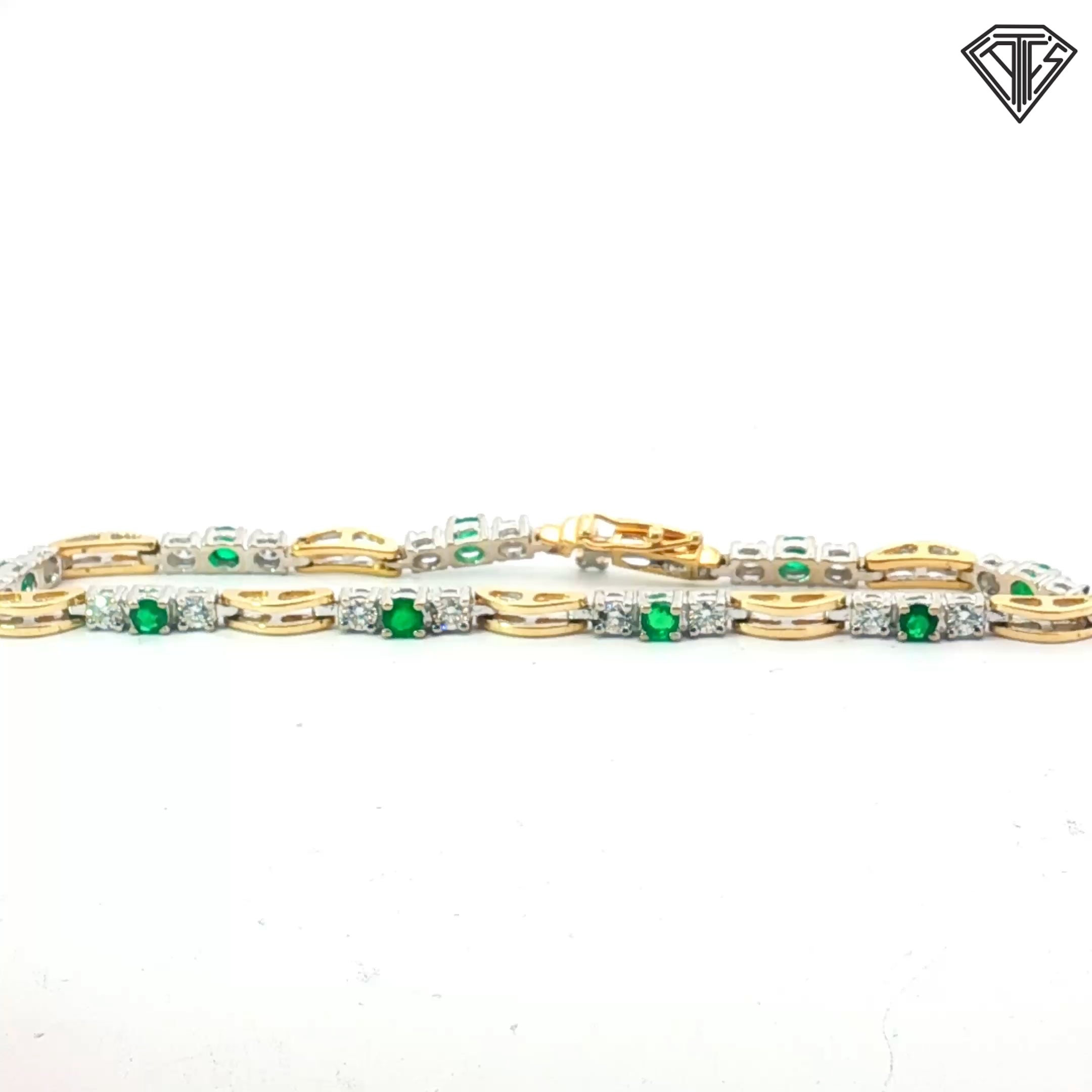 14k Two Tone 1.50ct G VS1 Round Diamond / 1.00ct Round Emerald Bracelet 8"inch