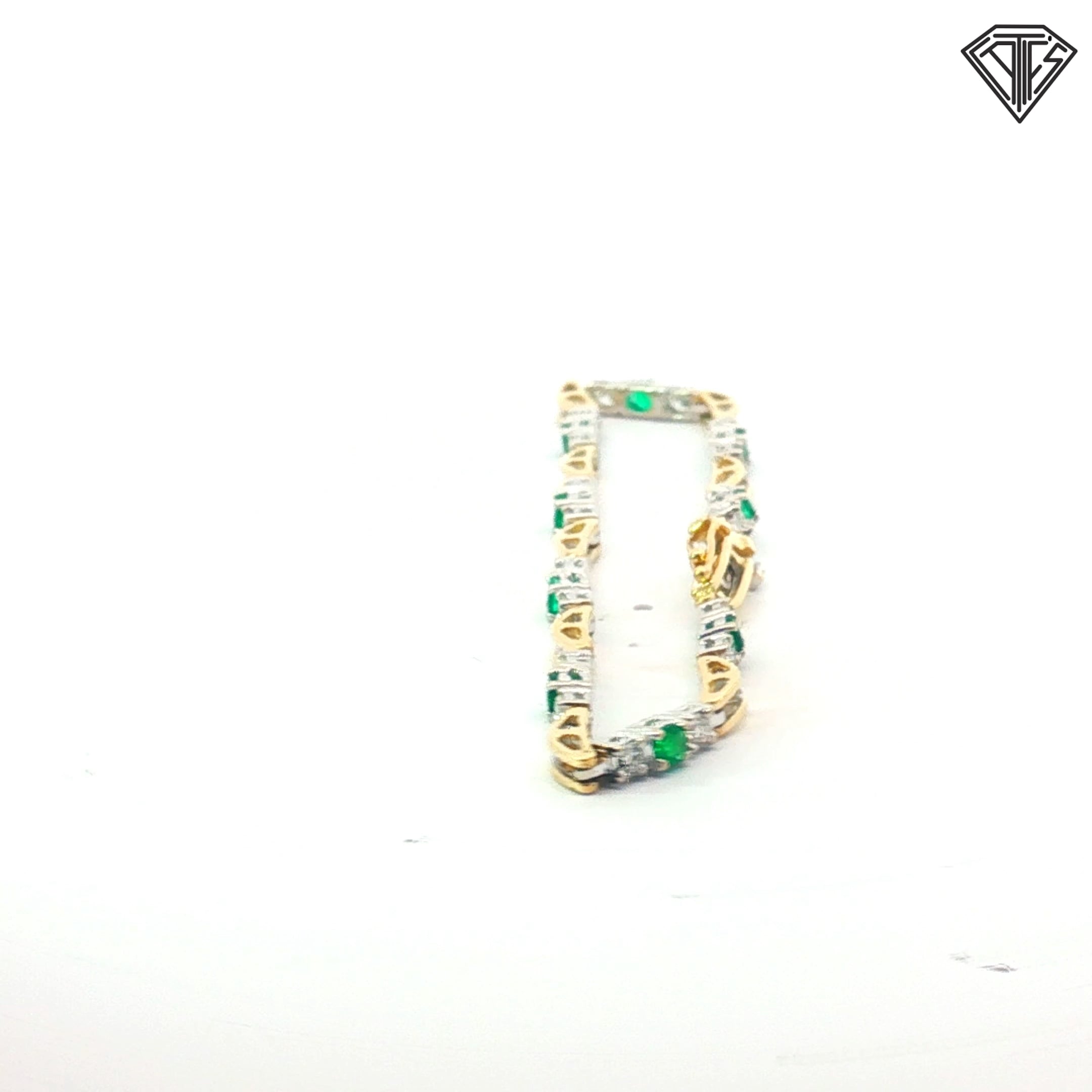 14k Two Tone 1.50ct G VS1 Round Diamond / 1.00ct Round Emerald Bracelet 8"inch