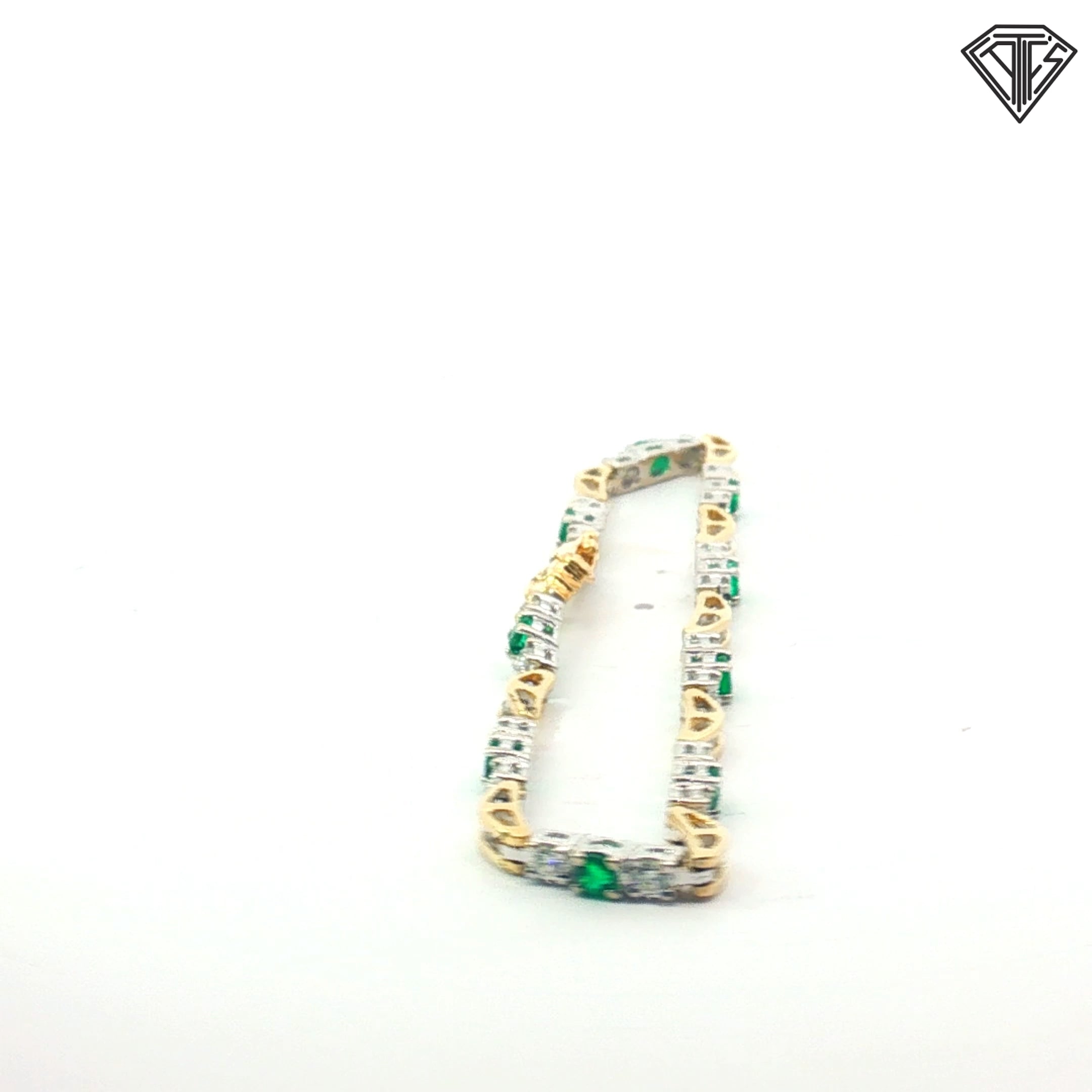 14k Two Tone 1.50ct G VS1 Round Diamond / 1.00ct Round Emerald Bracelet 8"inch