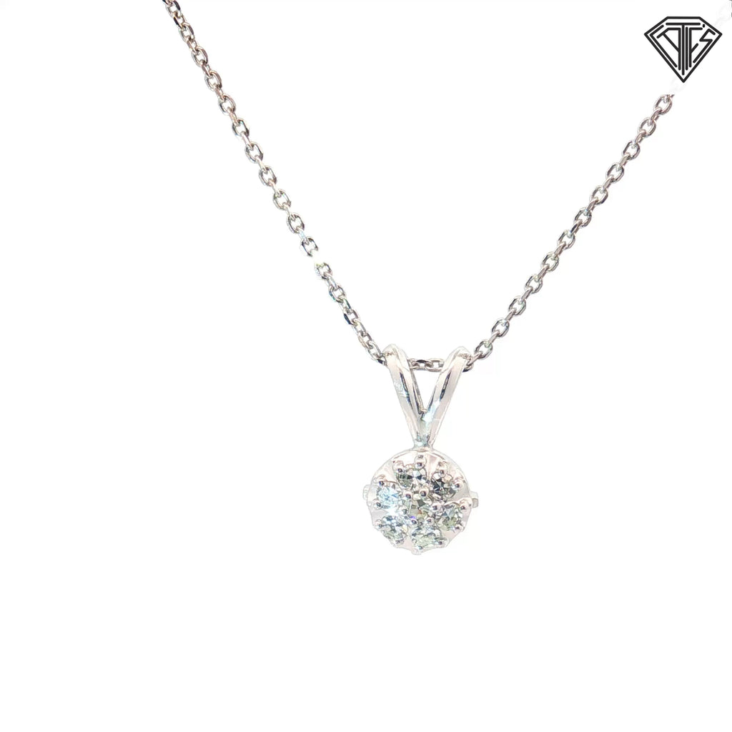 14k White Gold .25ct F VS2 Round Diamond Cluster Solitaire Pendant 16"inch