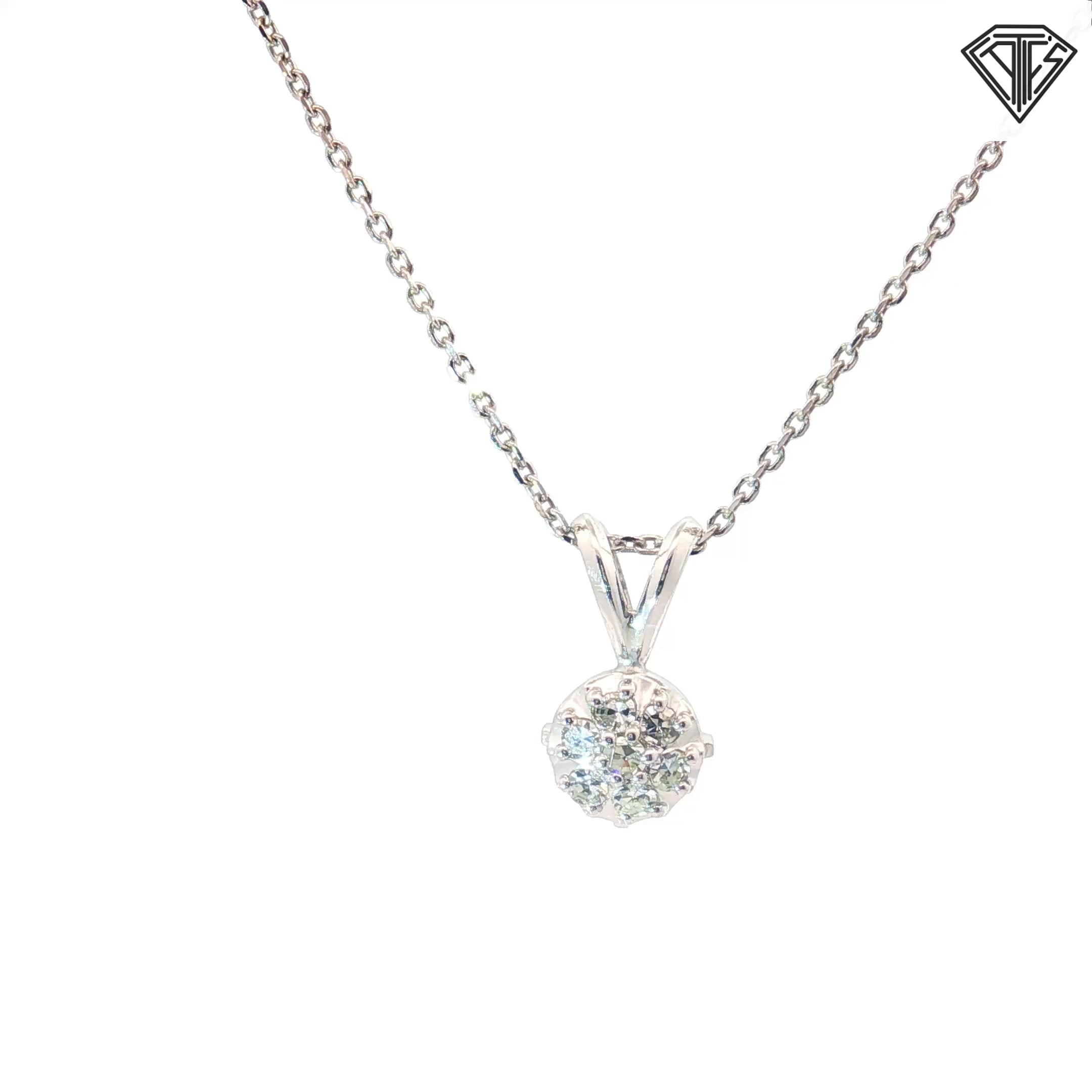 14k White Gold .25ct F VS2 Round Diamond Cluster Solitaire Pendant 16"inch