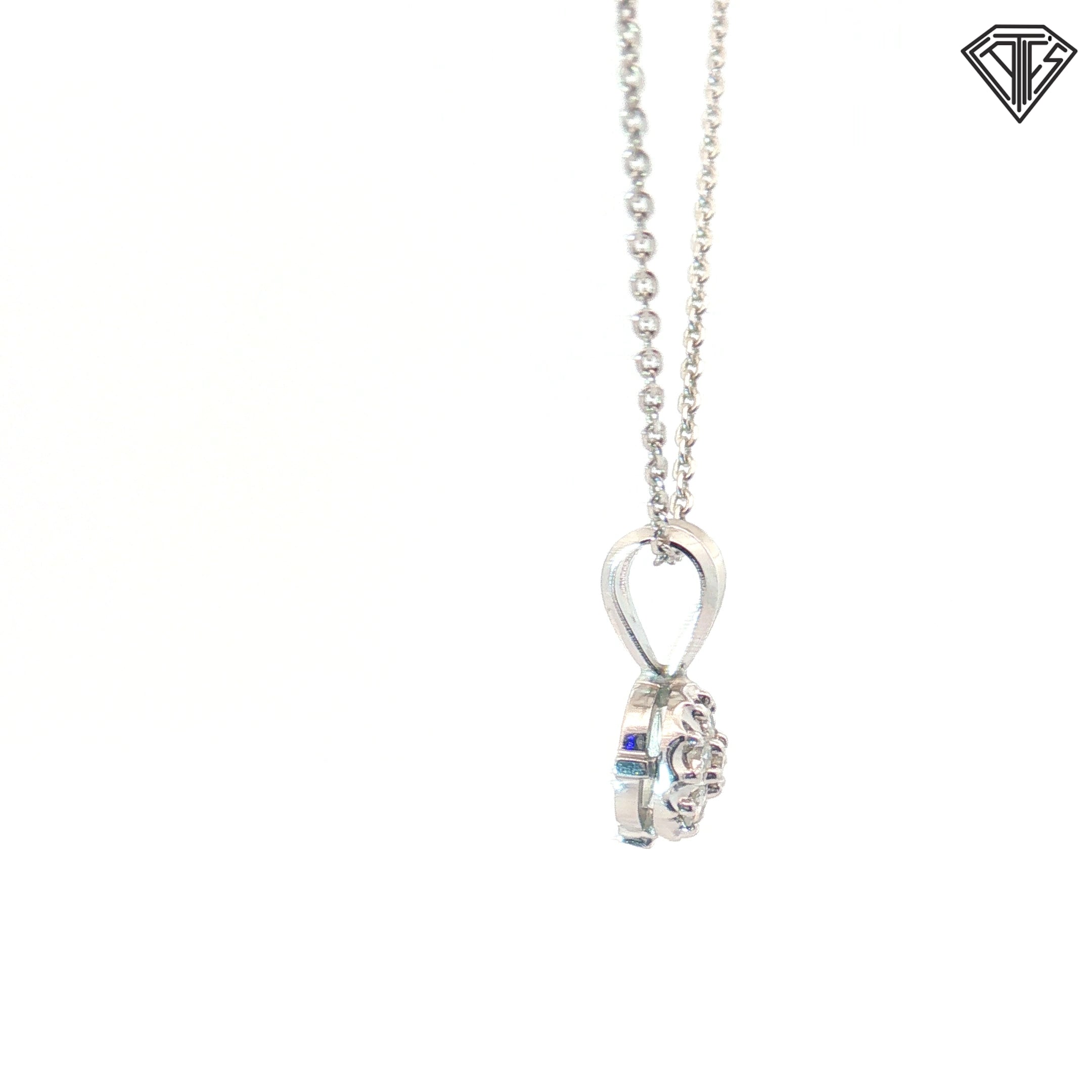 14k White Gold .25ct F VS2 Round Diamond Cluster Solitaire Pendant 16"inch