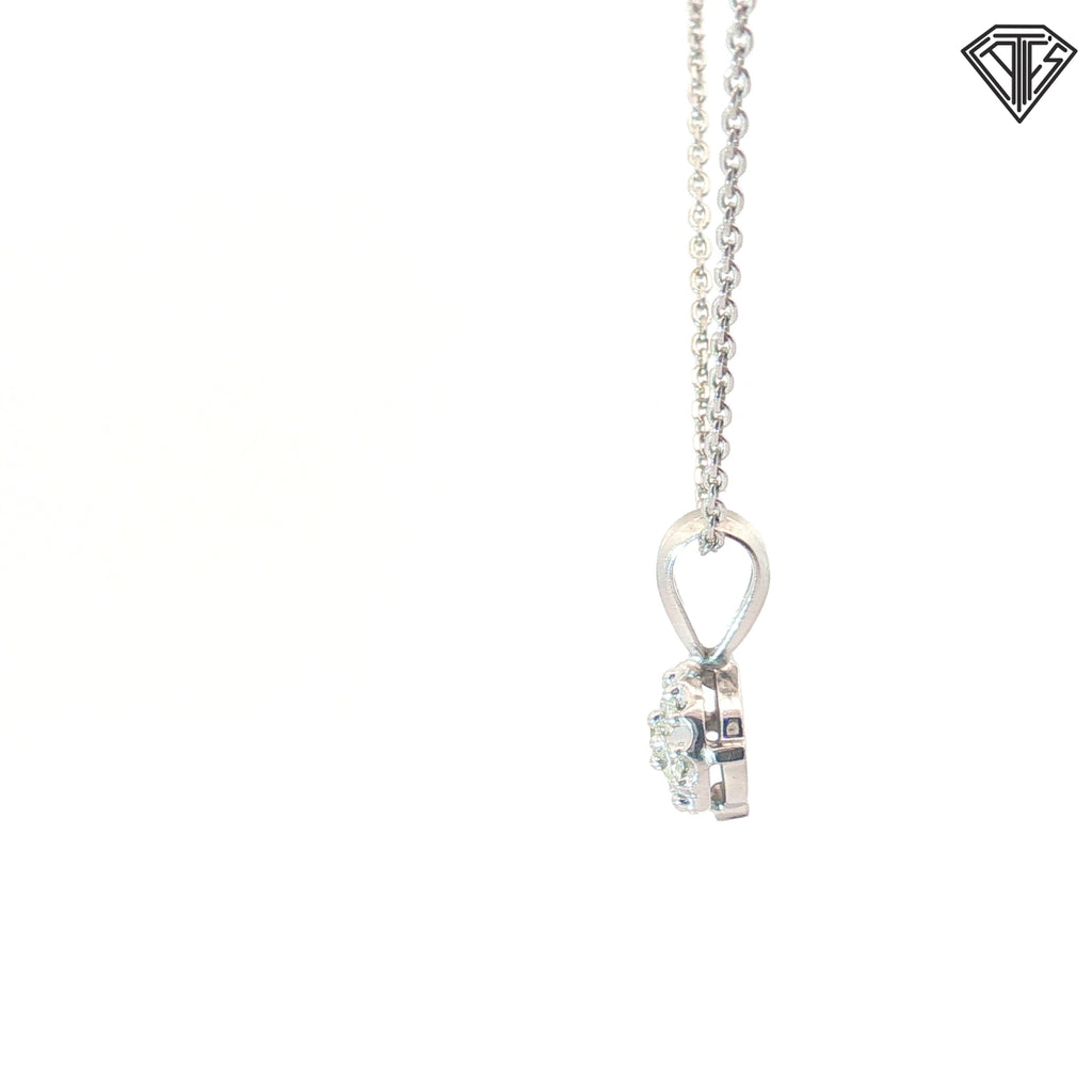 14k White Gold .25ct F VS2 Round Diamond Cluster Solitaire Pendant 16"inch