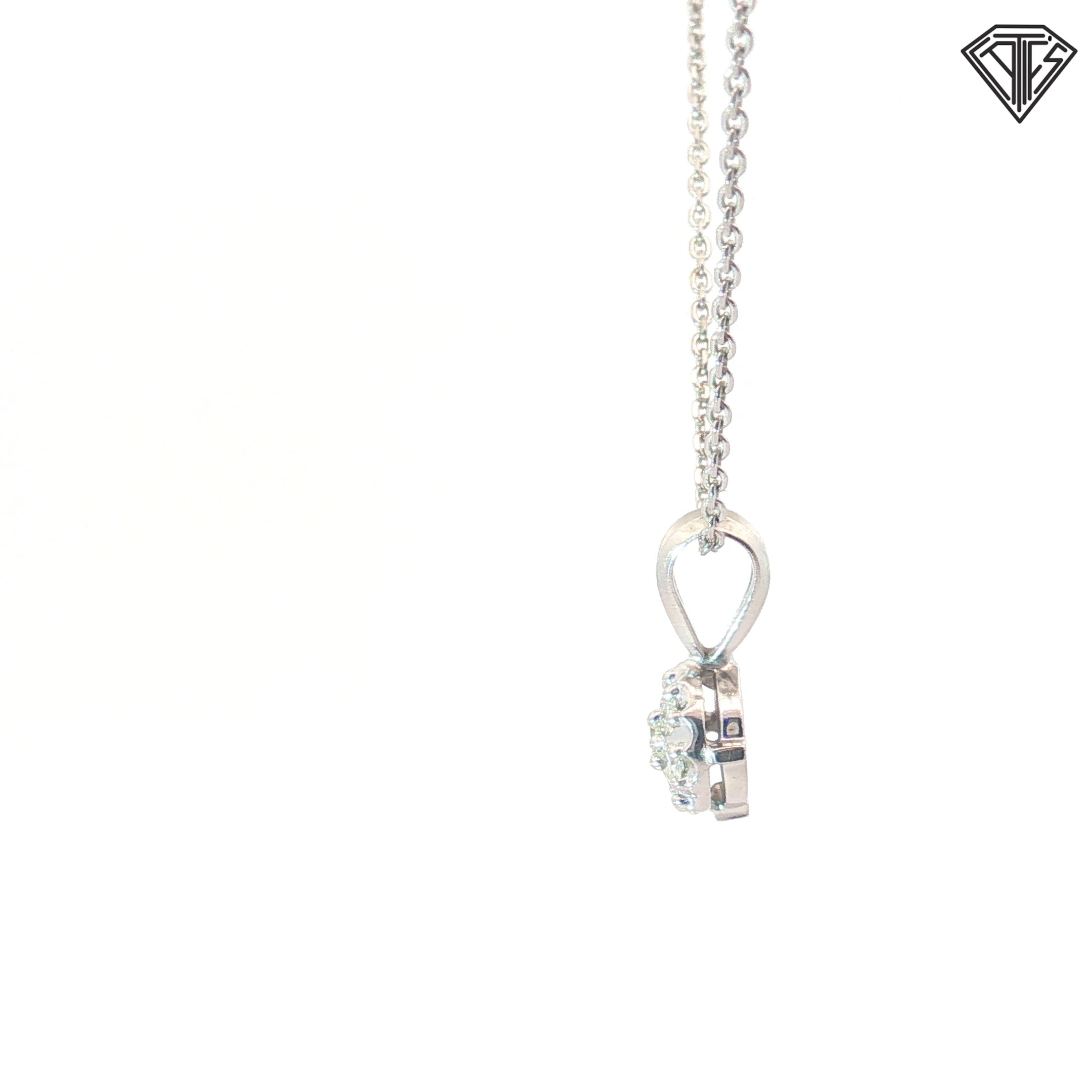 14k White Gold .25ct F VS2 Round Diamond Cluster Solitaire Pendant 16"inch