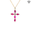 14k Yellow Gold 1.00ct Ruby Marquise / .12ct G SI1  Round Diamond Cross Pendant