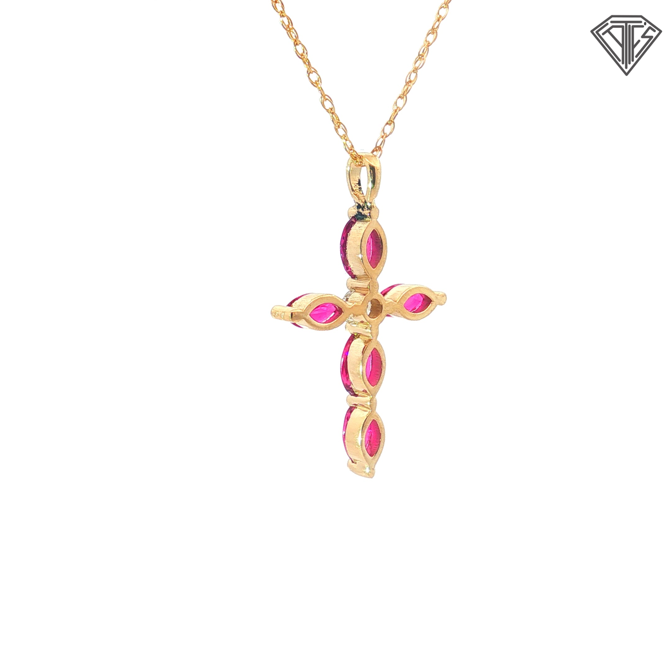 14k Yellow Gold 1.00ct Ruby Marquise / .12ct G SI1  Round Diamond Cross Pendant
