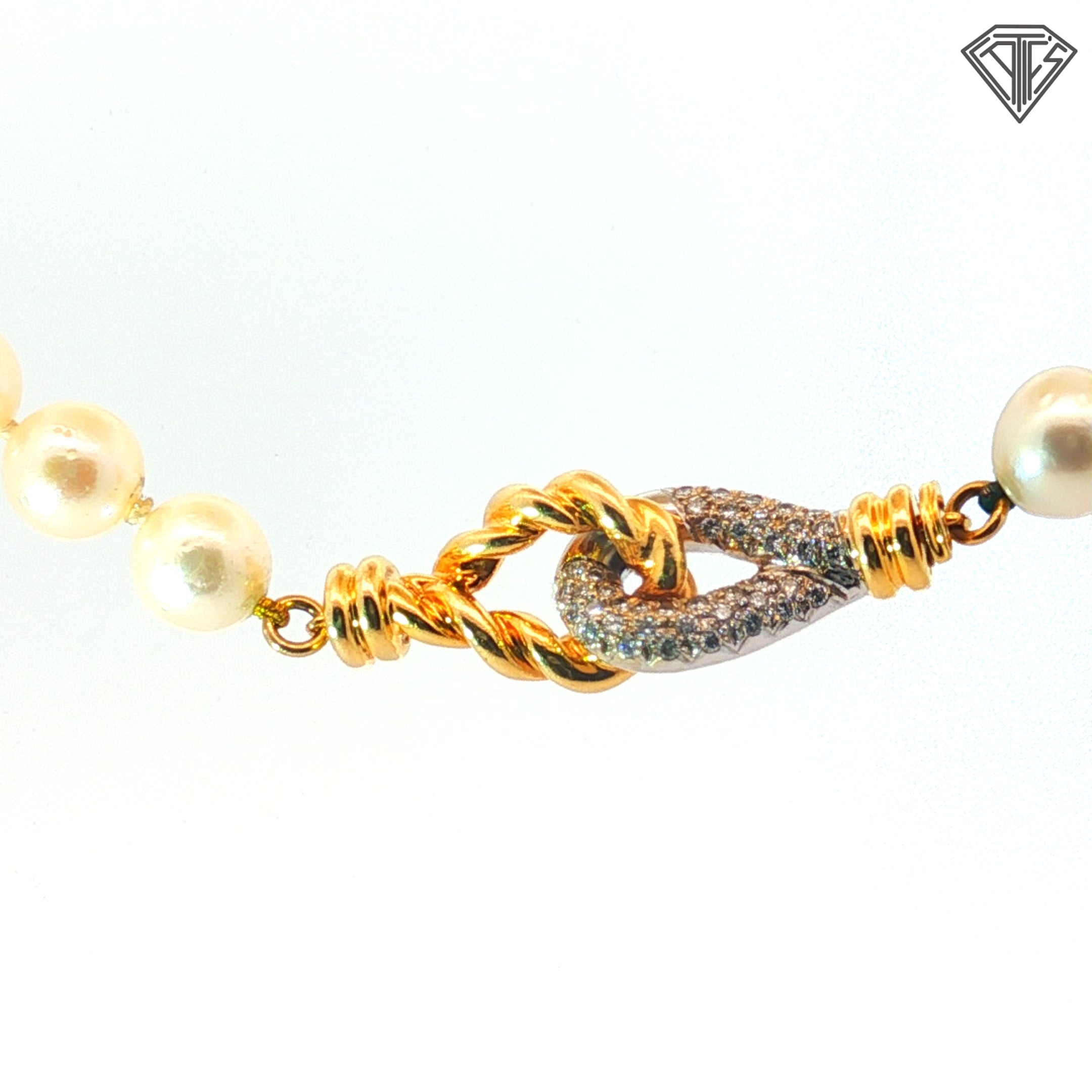 18k Two Tone Pearl Strand with French Rope Clasp with .75ct G VS2 Round Diamond  Necklace 34"inch Certified By GIA #5231852393