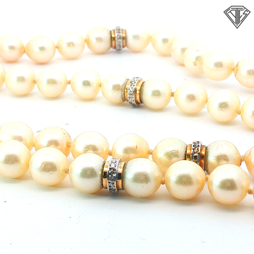 18k Two Tone Pearl Strand with French Rope Clasp with .75ct G VS2 Round Diamond  Necklace 34"inch Certified By GIA #5231852393