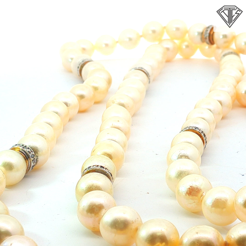 18k Two Tone Pearl Strand with French Rope Clasp with .75ct G VS2 Round Diamond  Necklace 34"inch Certified By GIA #5231852393