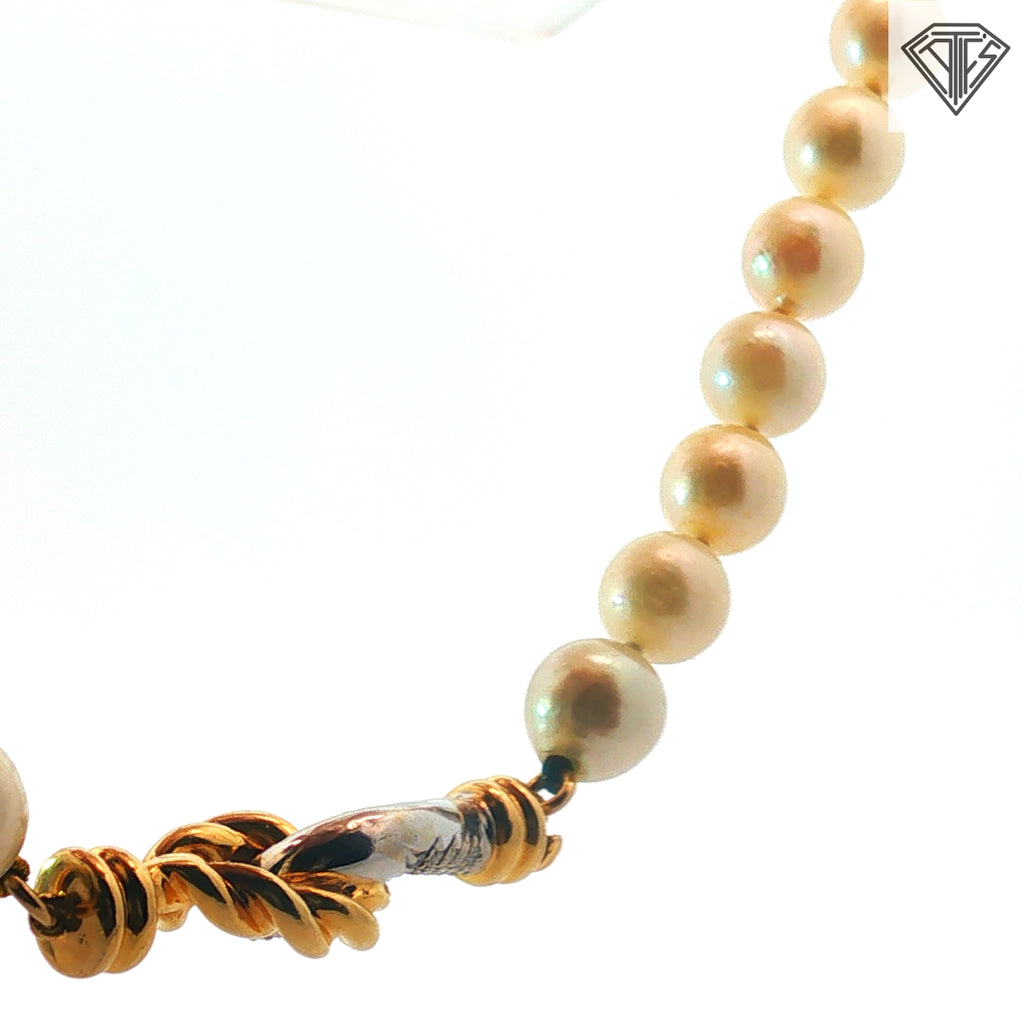 18k Two Tone Pearl Strand with French Rope Clasp with .75ct G VS2 Round Diamond  Necklace 34"inch Certified By GIA #5231852393