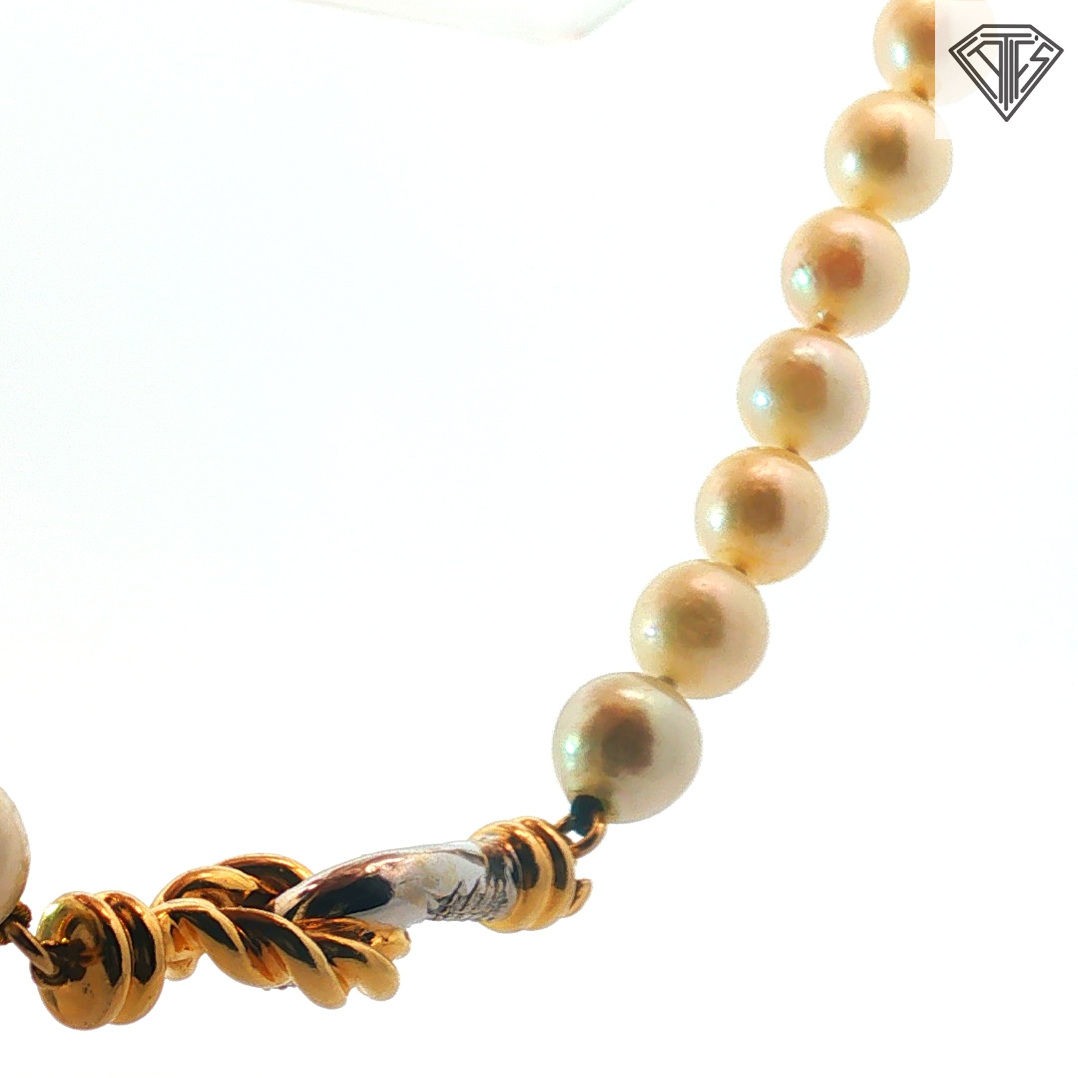 18k Two Tone Pearl Strand with French Rope Clasp with .75ct G VS2 Round Diamond  Necklace 34"inch Certified By GIA #5231852393