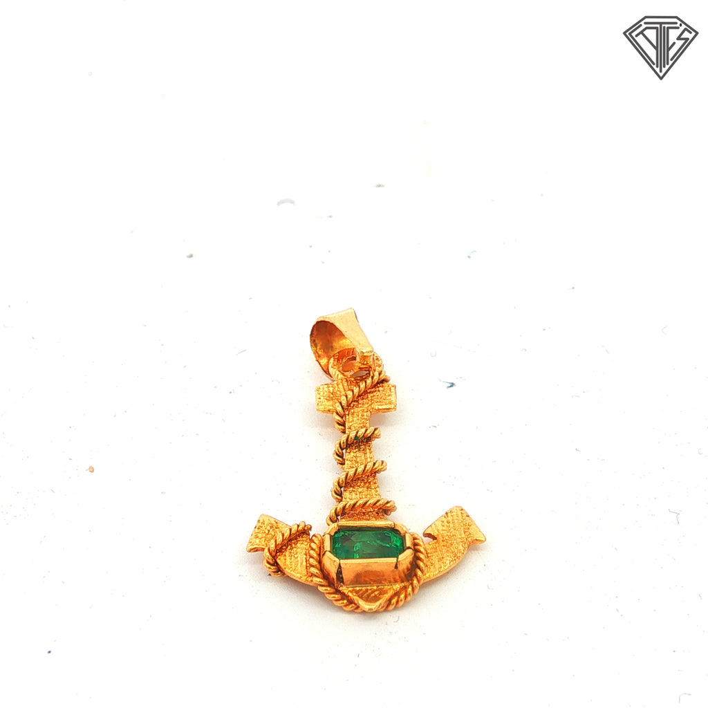 18k Yellow Gold Rectangular-Cut Emerald Center Anchor Design with Rope Detailing Pendant