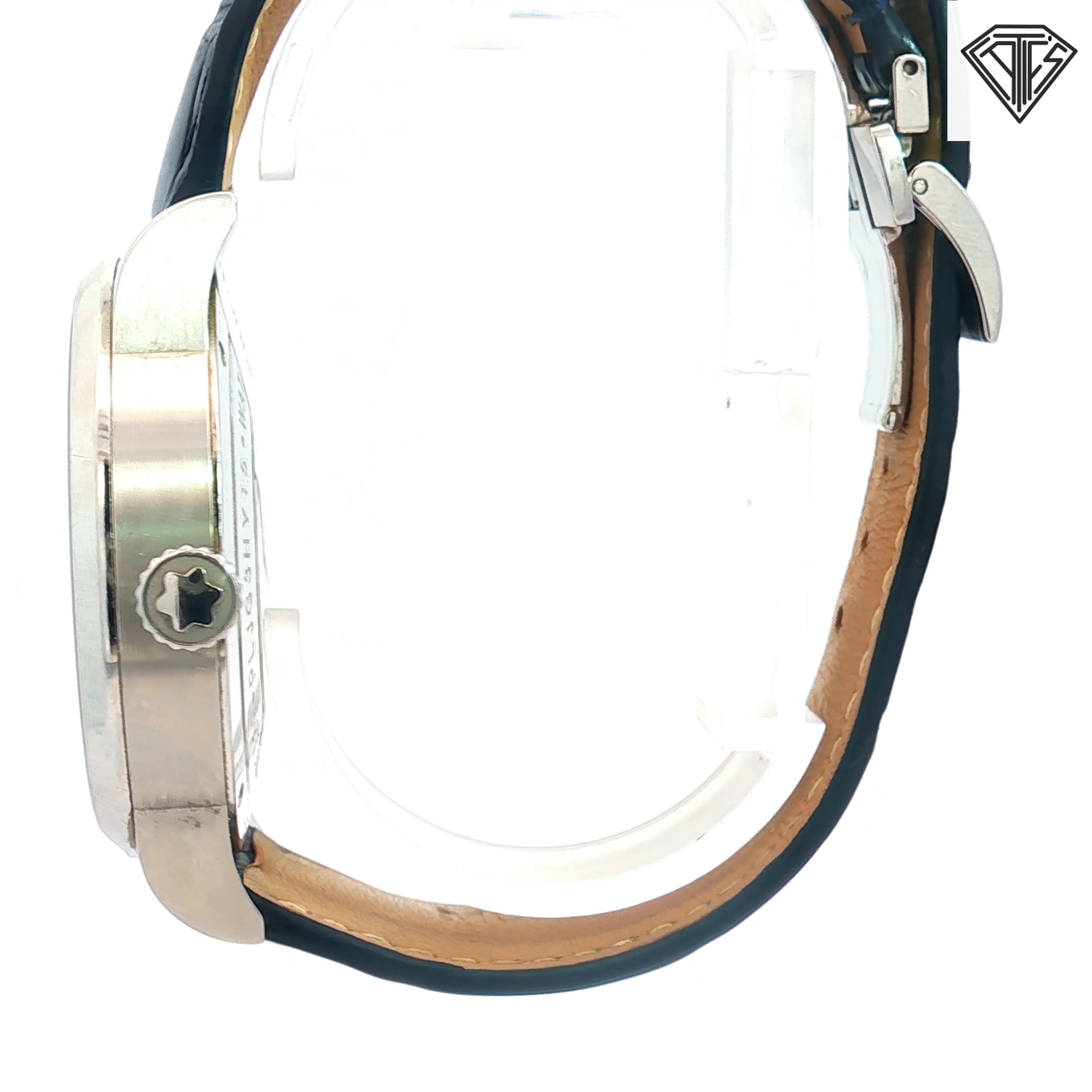 Pre-Owned Montblanc World Time Automatic Watch with Map Dial Automatic Movement/ Stainless Steel/ Black Leather Strap/ Sapphire Crystal / Design For Unicef World