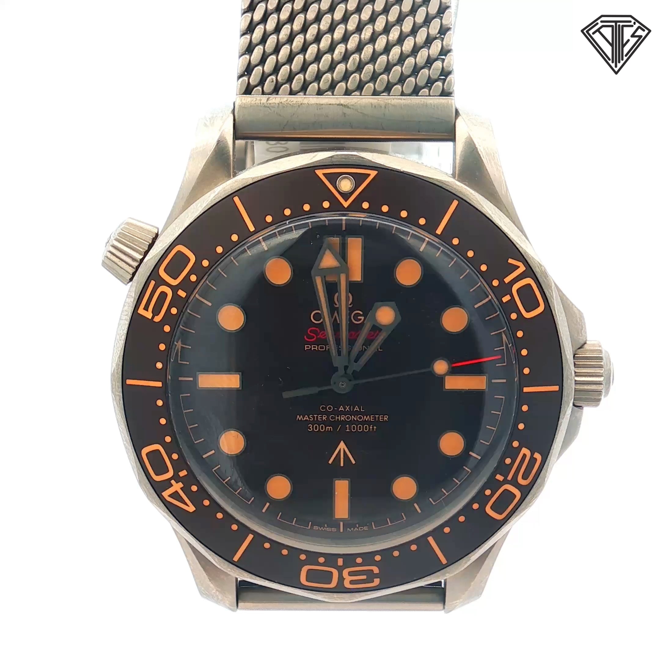 Pre-Owned Omega Seamaster Diver 300 mm No Time To Die Titanium Mesh Automatic Movement Watch