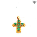 18k Yellow Gold Vintage .58ct Round Emerald Cross Pendant